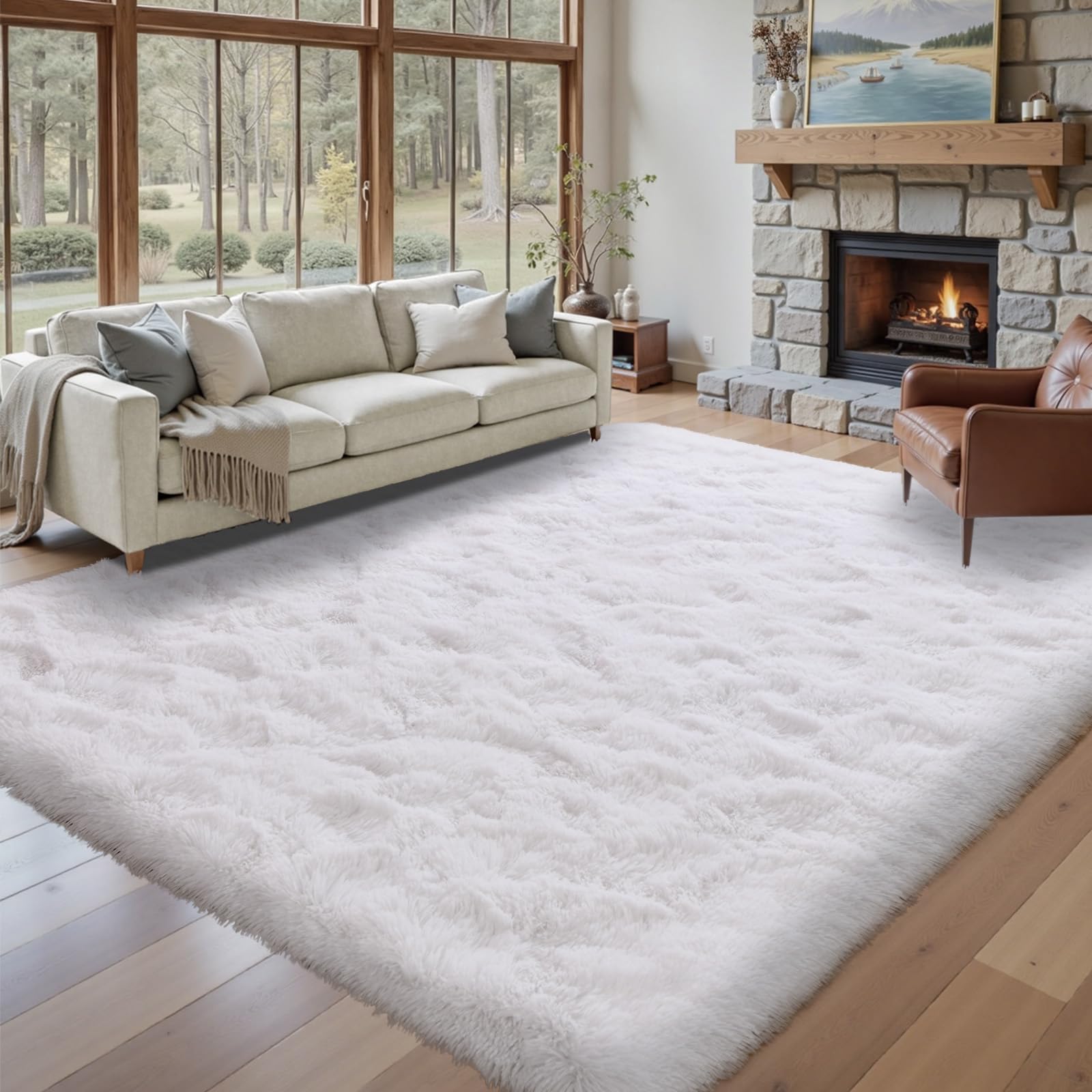5×7ft Grey Fluffy Tie-Dyed Rug, Soft Shag Carpet for Home Decor