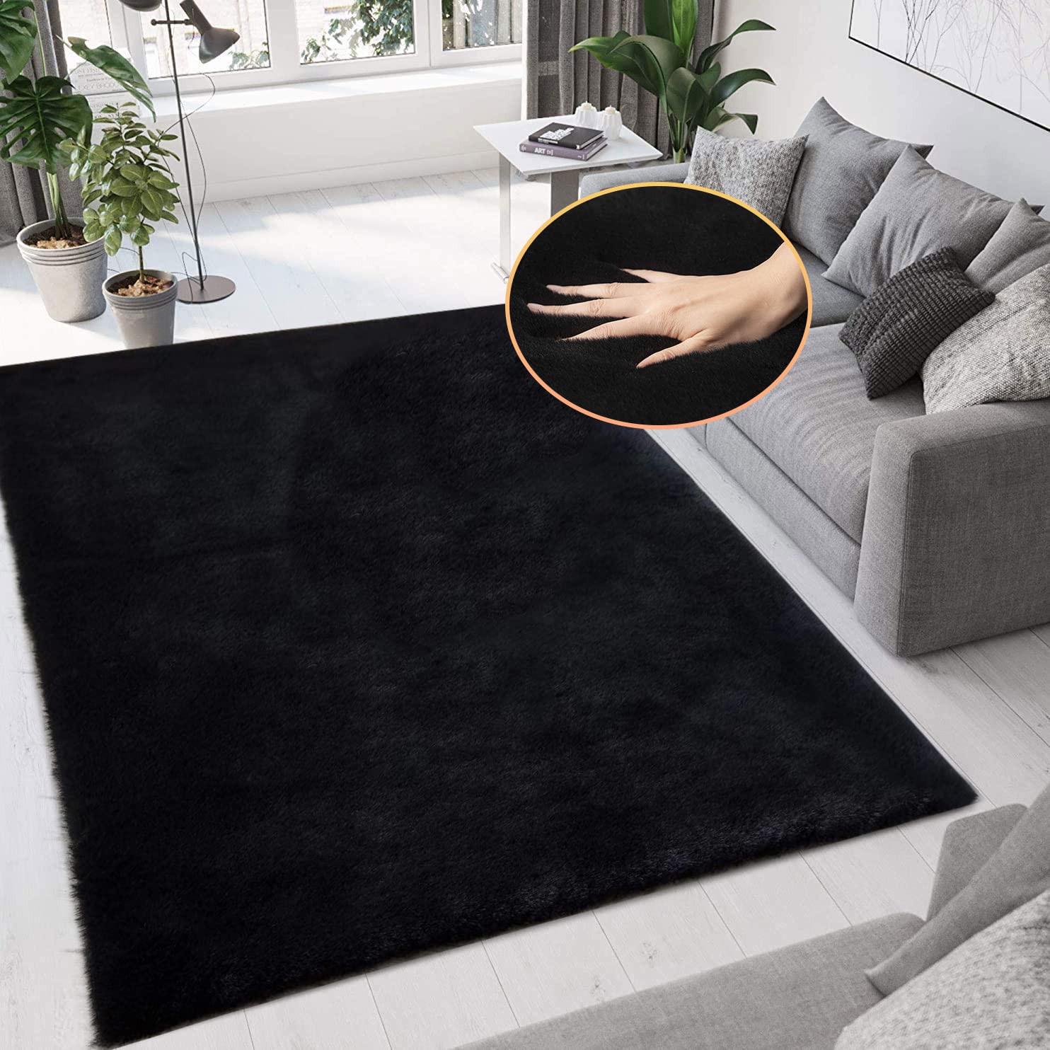 ORINOVA White Faux Rabbit Fluffy Fur Rugs for Bedroom Machine Washable Furry Area Rugs for Living Room Smal 2x4 Shag Runner Rug Nursery Rug