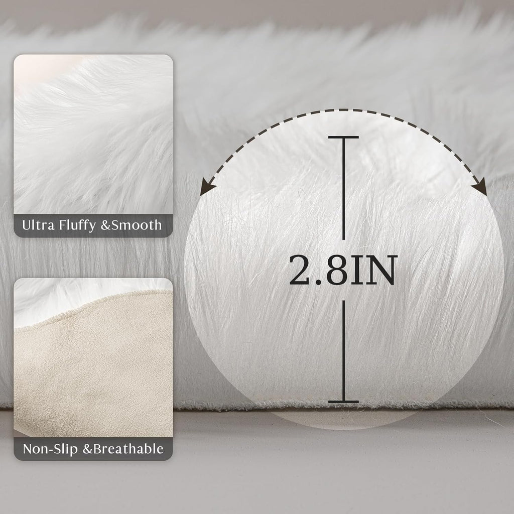 4×4ft White Fluffy Faux Fur Rug, Washable Shag Area Rug for Home Decor