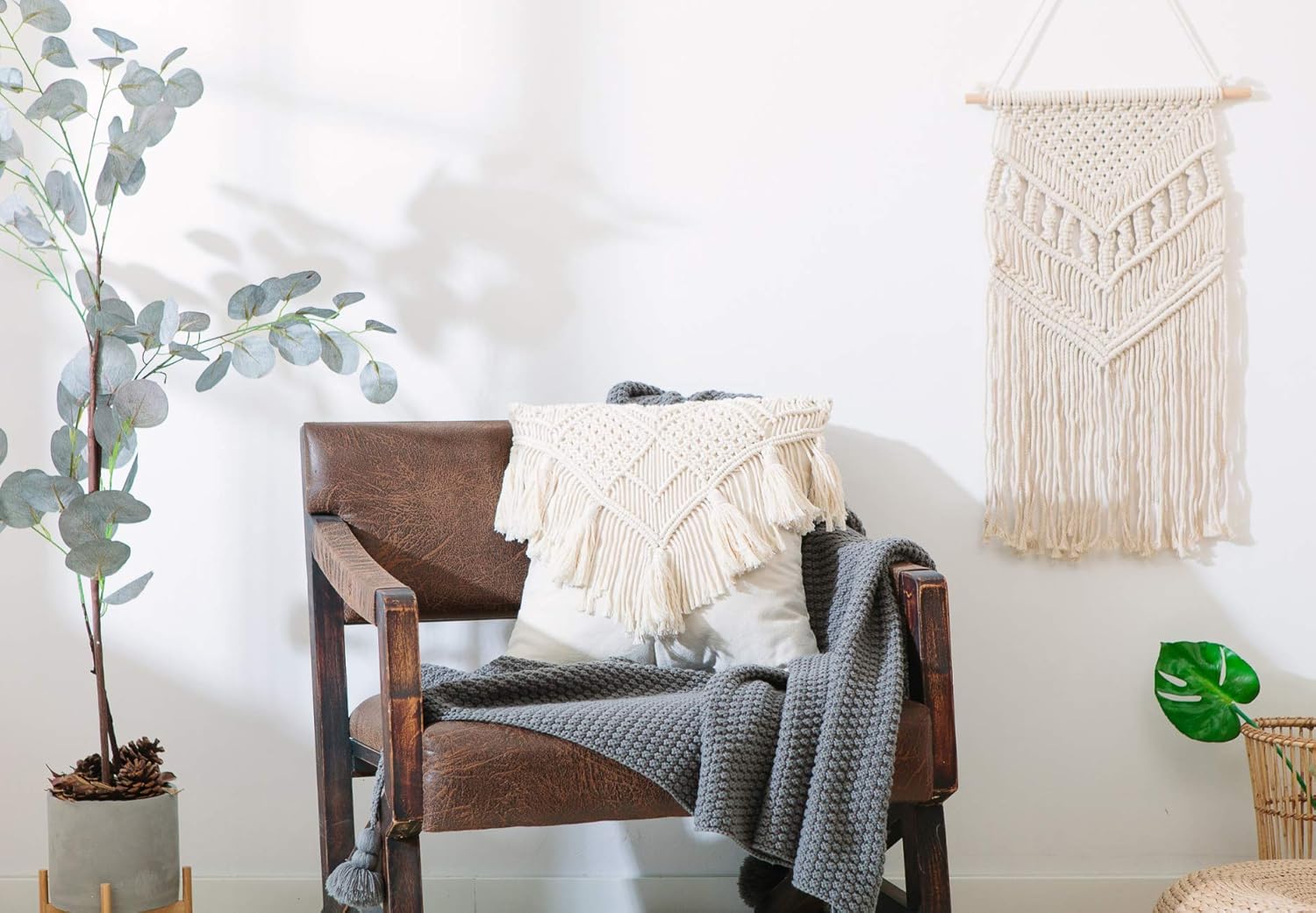 Cushion Covers Macrame Cushion Cover Woven Boho Cushion Cover for Bed Sofa Couch Bench Car Home Decor Comfortable Square with Tassels Set of 2 Decorative Pillow Covers