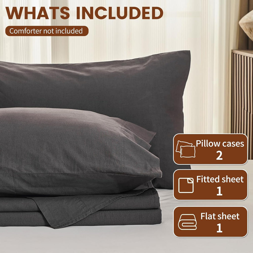 100% Linen Sheets Queen Size,Breathable & Durable 4-Piece Bed Flax Sheet Set,Soft All-Season Bedding for Hot Sleepers 16" Deep Pocket Oeko-TEX Certified,（Queen, Dark Grey）
