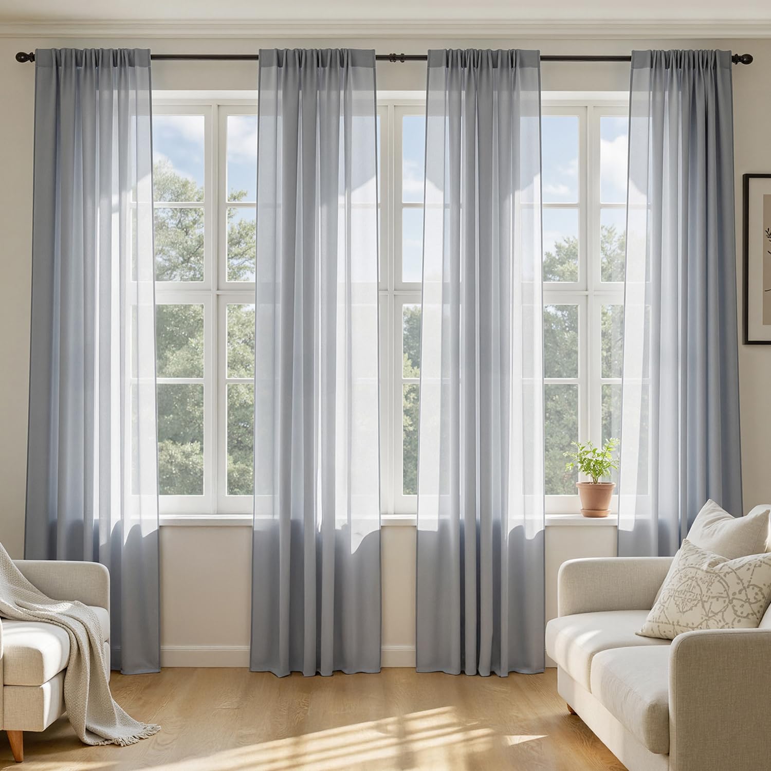 MIULEE Butter Cream Sheer Curtains 96 Inches Long, 4 Panels Set, Rod Pocket Voile Drapes Light Filtering and Semi Transparent, Elegant Window Treatments for Bedroom Living Room,42 x 96 Inches