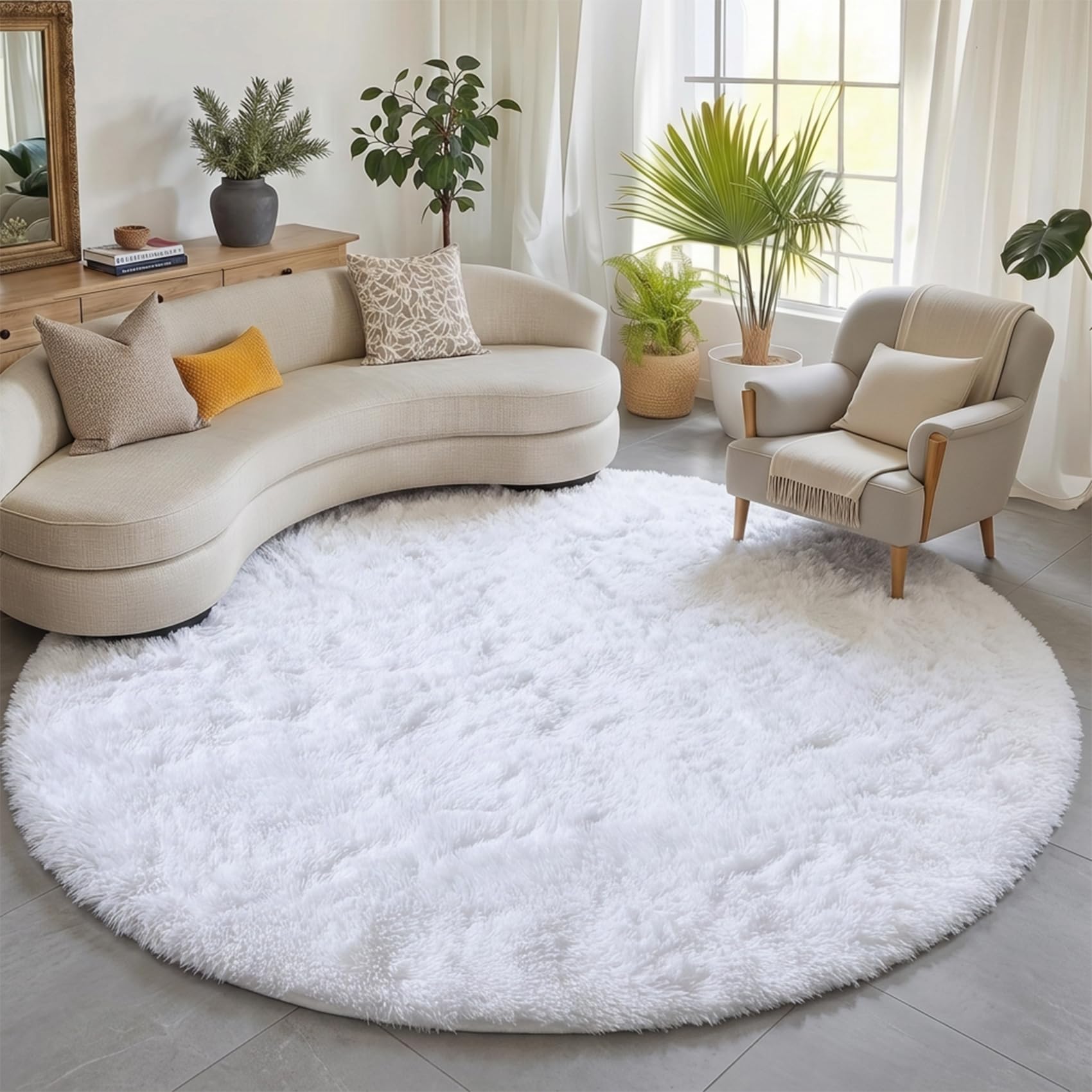 ONASAR Tie-Dyed Dark Grey Round Area Rugs 5ft, Ultra Soft Bedroom Circle Rug for Kids Girls Teen Room, Fluffy Plush Shaggy Carpet Floor Mats for Baby Nursery Living Room Playroom Home Decor