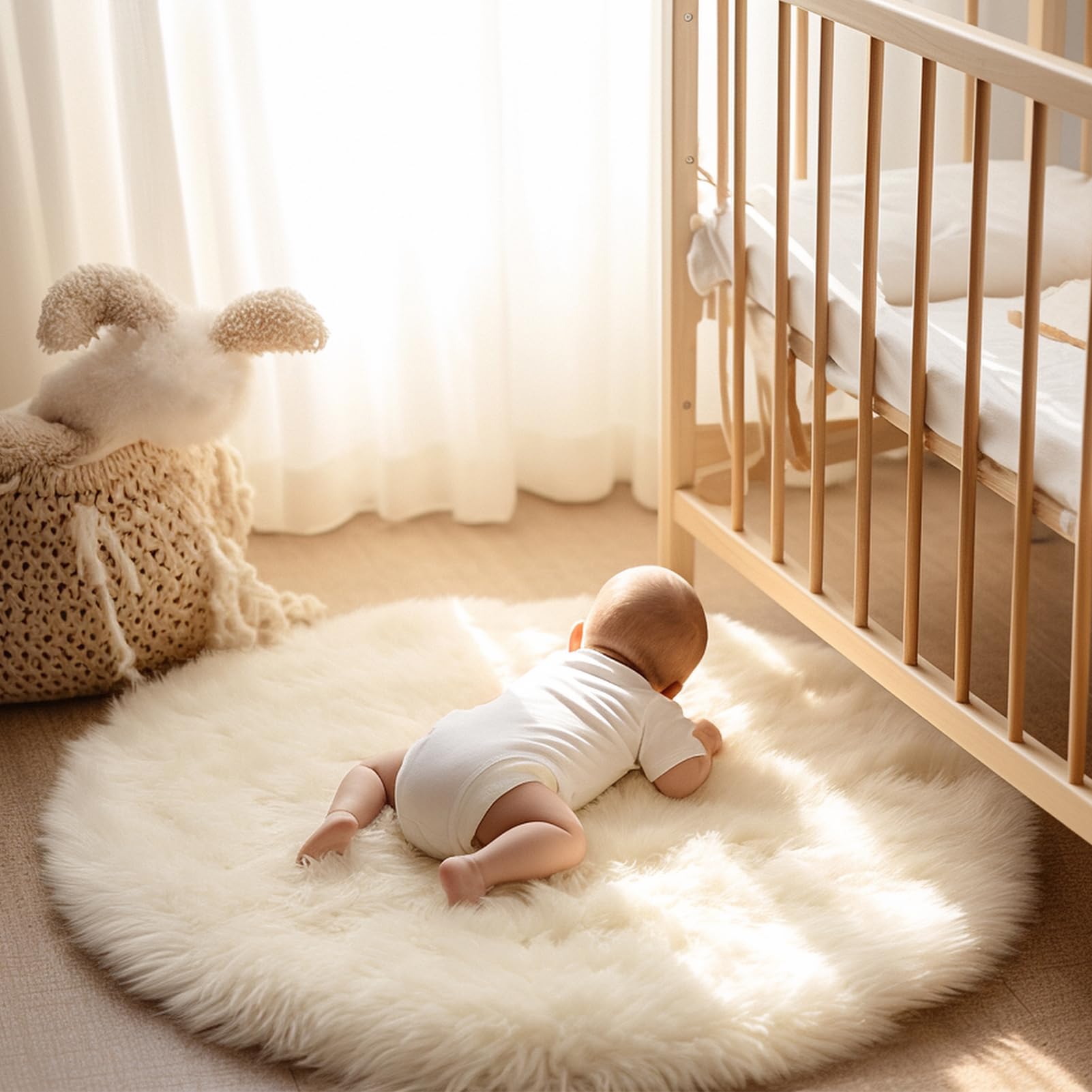 4×4ft White Fluffy Faux Fur Rug, Washable Shag Area Rug for Home Decor