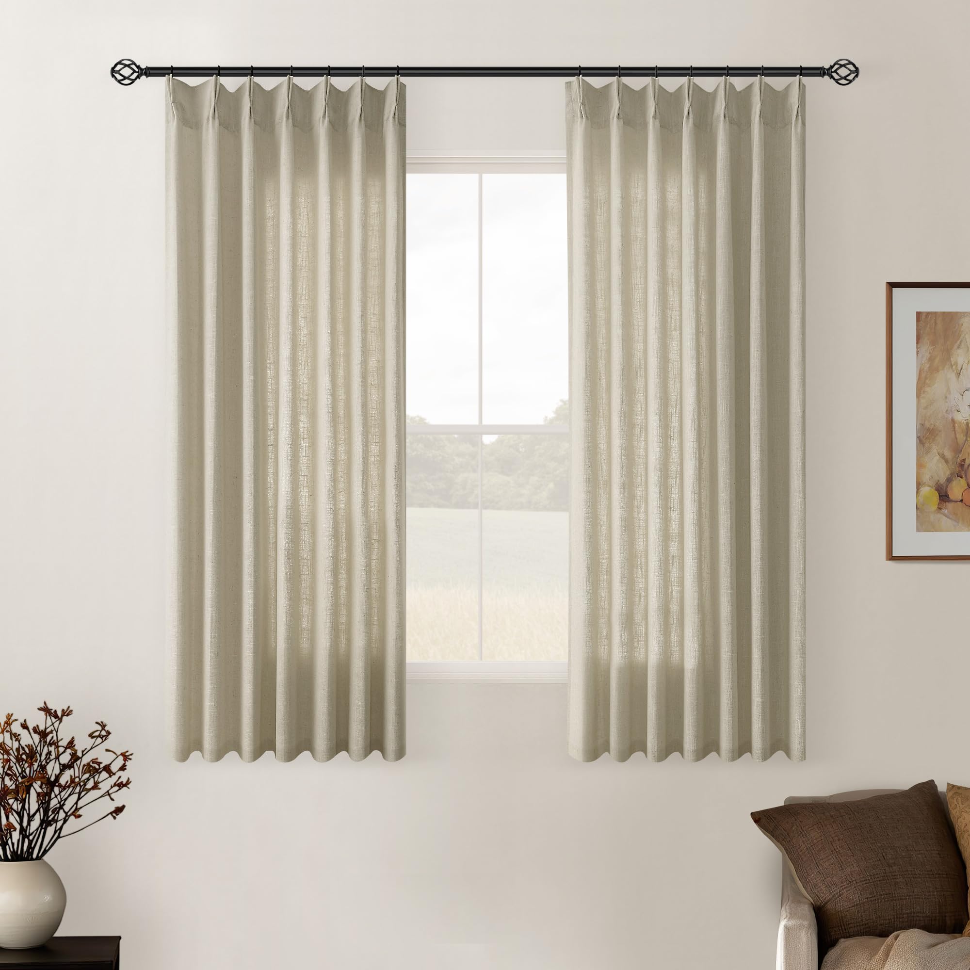 Dutch Cocoa Pinch Pleated Linen Curtains 84 Inches Long 60 Inch Width Linen Blend Light Filtering Window Curtains 84 Inch for Living Room Bedroom Patio Pinch Pleat Drapes Hooks Rings 1 Panel 60Wx84L