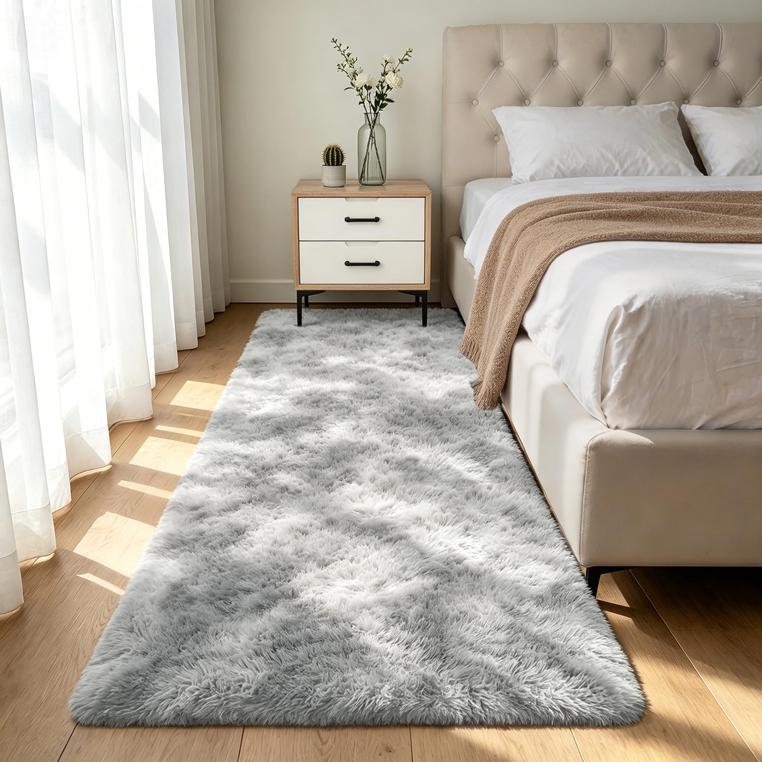 Shag Area Rugs for Bedroom Living Room,8X10 Ultra Soft Fluffy Area Rugs for Dorm, Indoor Carpet Nursery Rugs for Kids Girls Room Home Decor,Tie-Dye Grey