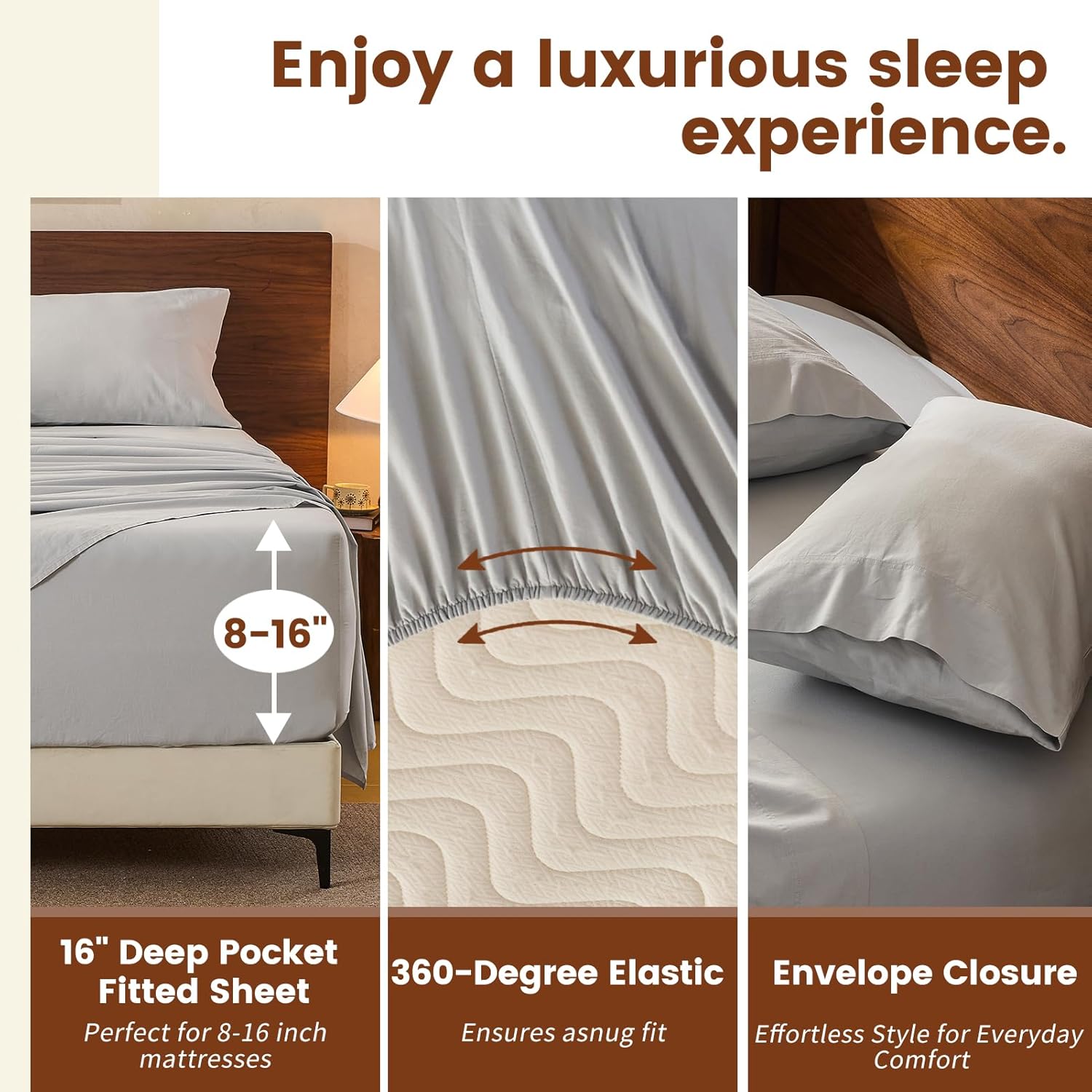 100% Linen Sheets Queen Size,Breathable & Durable 4-Piece Bed Flax Sheet Set,Soft All-Season Bedding for Hot Sleepers 16" Deep Pocket Oeko-TEX Certified,（Queen, Grey）