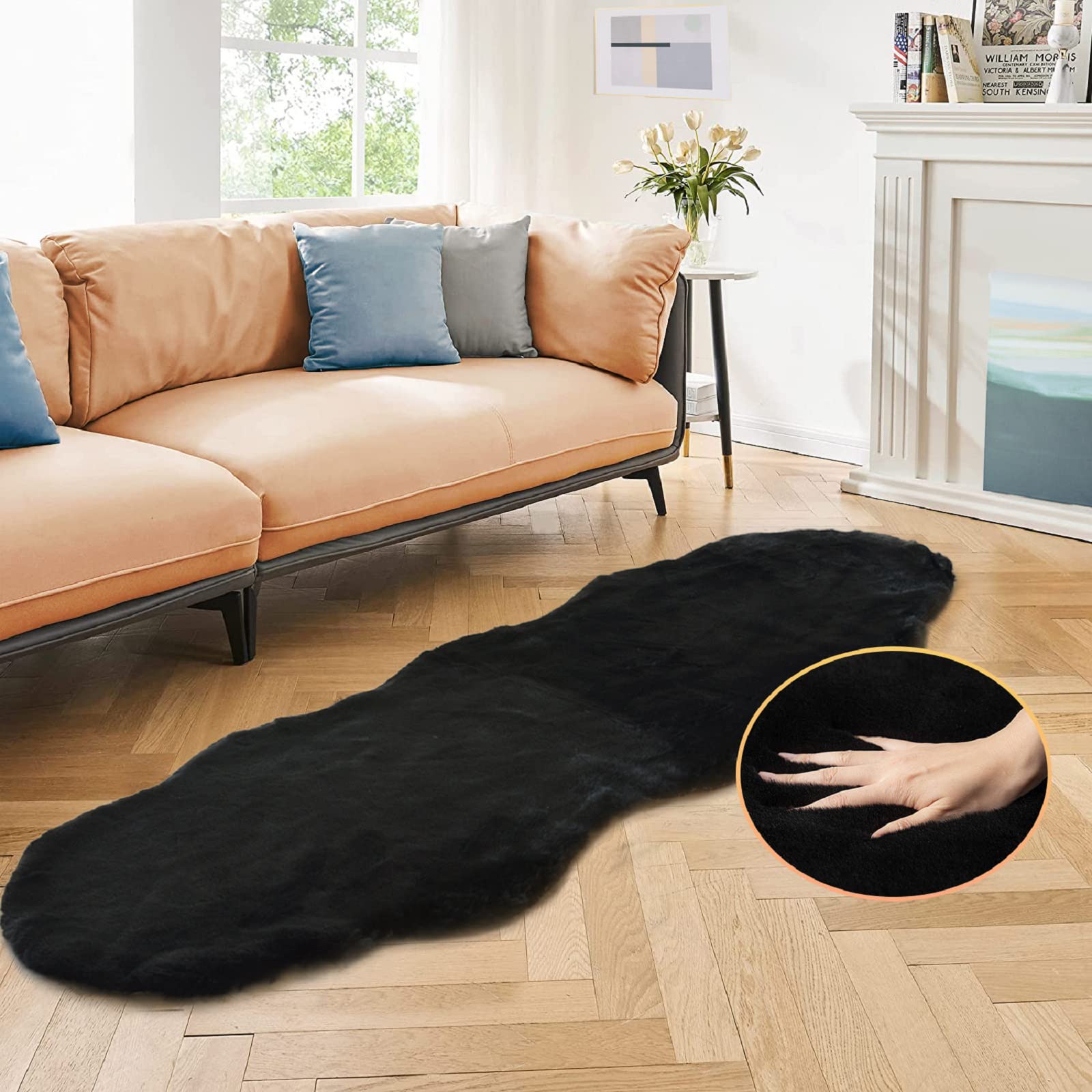 ORINOVA White Faux Rabbit Fluffy Fur Rugs for Bedroom Machine Washable Furry Area Rugs for Living Room Smal 2x4 Shag Runner Rug Nursery Rug