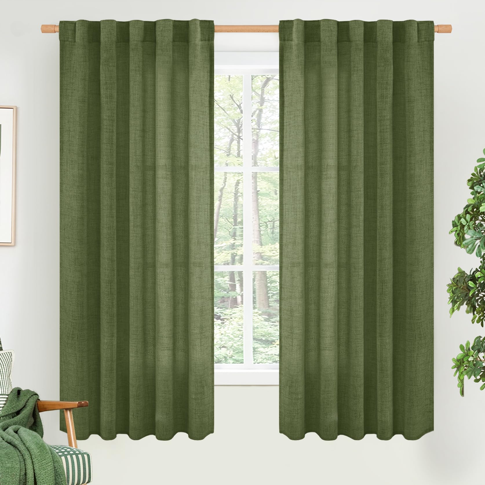 BGment Natural Linen Semi Sheer Curtains 96 Inch Length 2 Panels for Living Room, Beige Light Filtering Window Drapes with Rod Pocket Back Tab Extre Long for Dining Bedroom, 52 X 96 Inch
