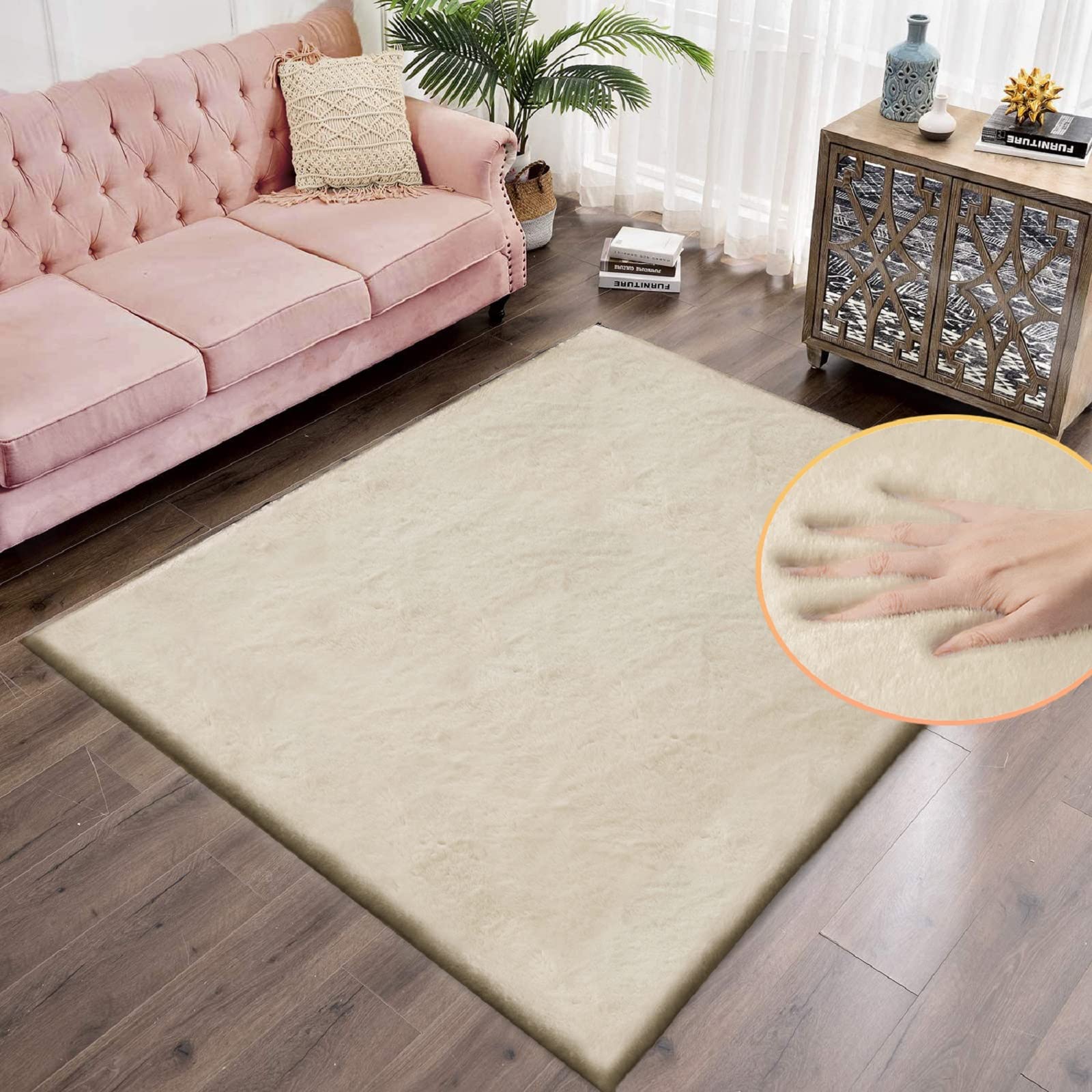 ORINOVA White Faux Rabbit Fluffy Fur Rugs for Bedroom Machine Washable Furry Area Rugs for Living Room Smal 2x4 Shag Runner Rug Nursery Rug