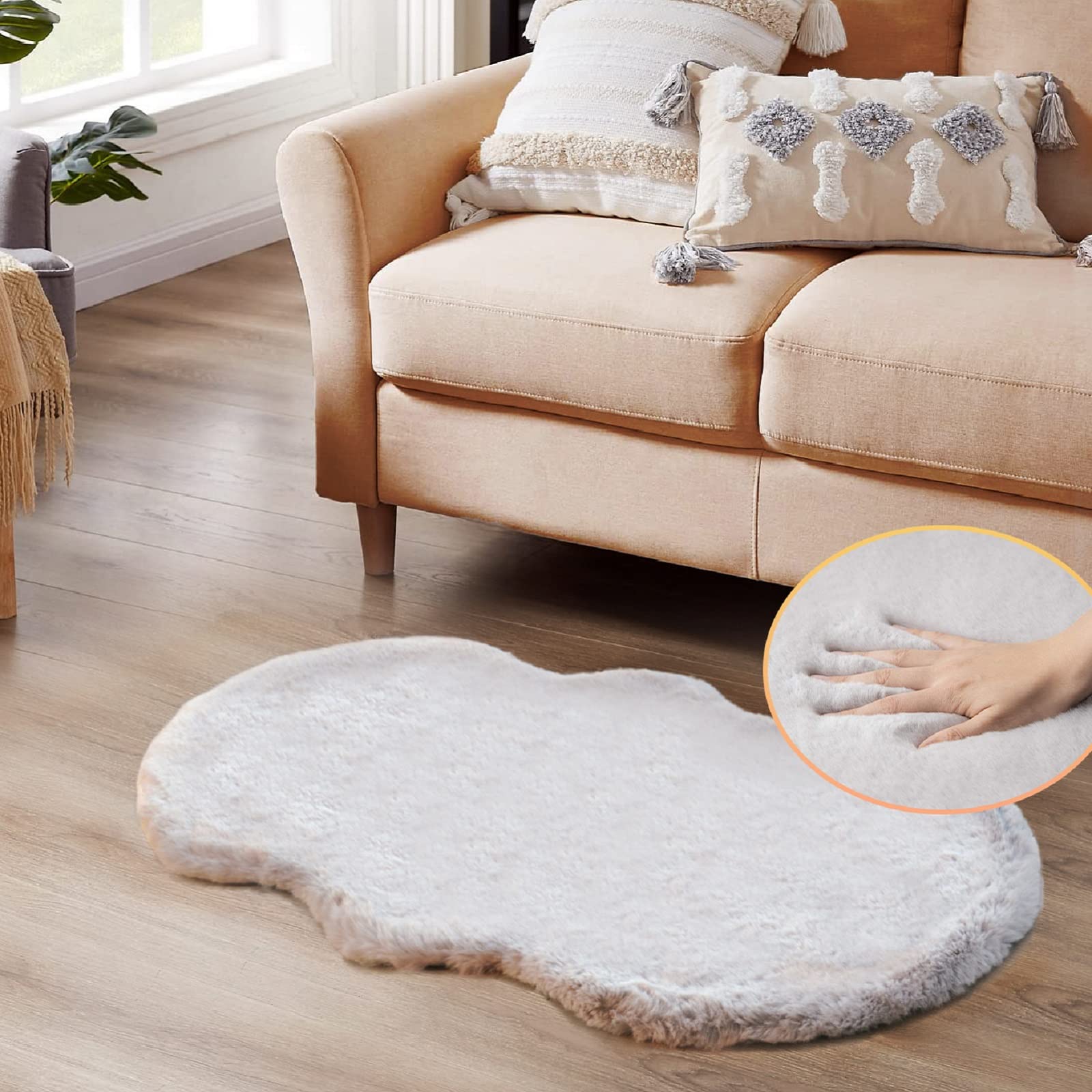 ORINOVA White Faux Rabbit Fluffy Fur Rugs for Bedroom Machine Washable Furry Area Rugs for Living Room Smal 2x4 Shag Runner Rug Nursery Rug