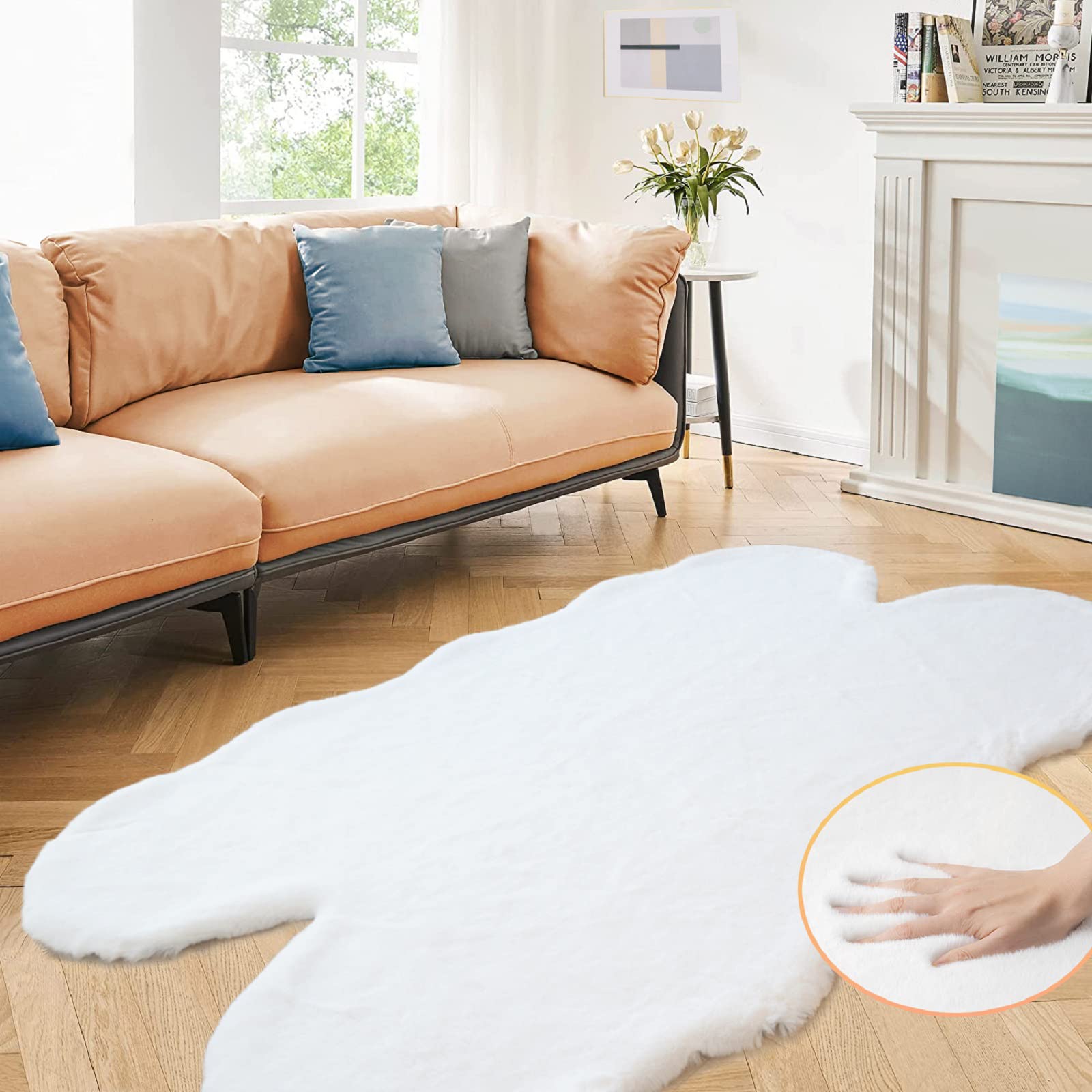 ORINOVA White Faux Rabbit Fluffy Fur Rugs for Bedroom Machine Washable Furry Area Rugs for Living Room Smal 2x4 Shag Runner Rug Nursery Rug