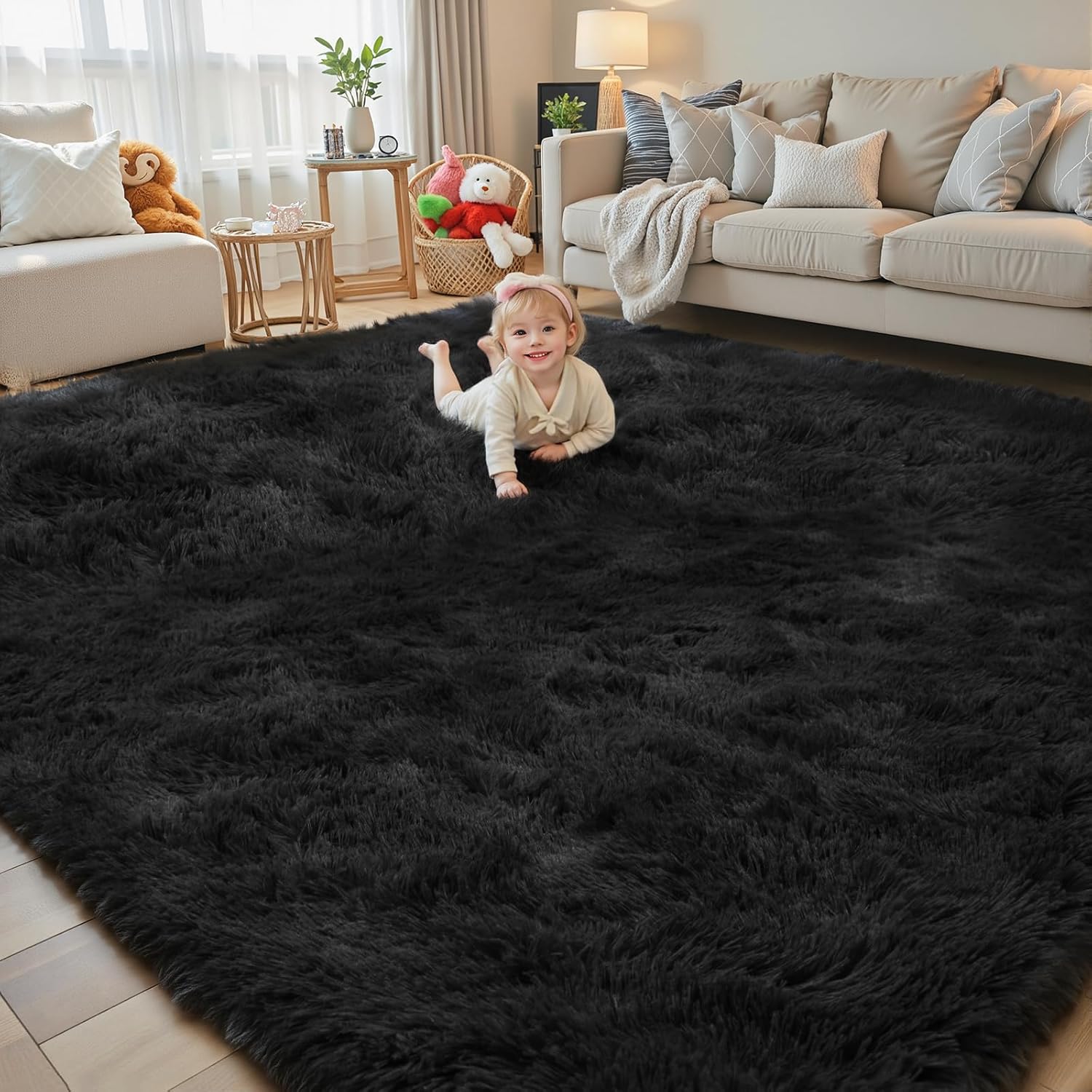 8x10 Area Rugs for Living Room Bedroom Fluffy, Large Area Rug Shag Shaggy Carpet Soft Plush Furry Bedside Rug, Area Rugs for Home Decor(8 x 10, Dark Blue Tie-Dyed)