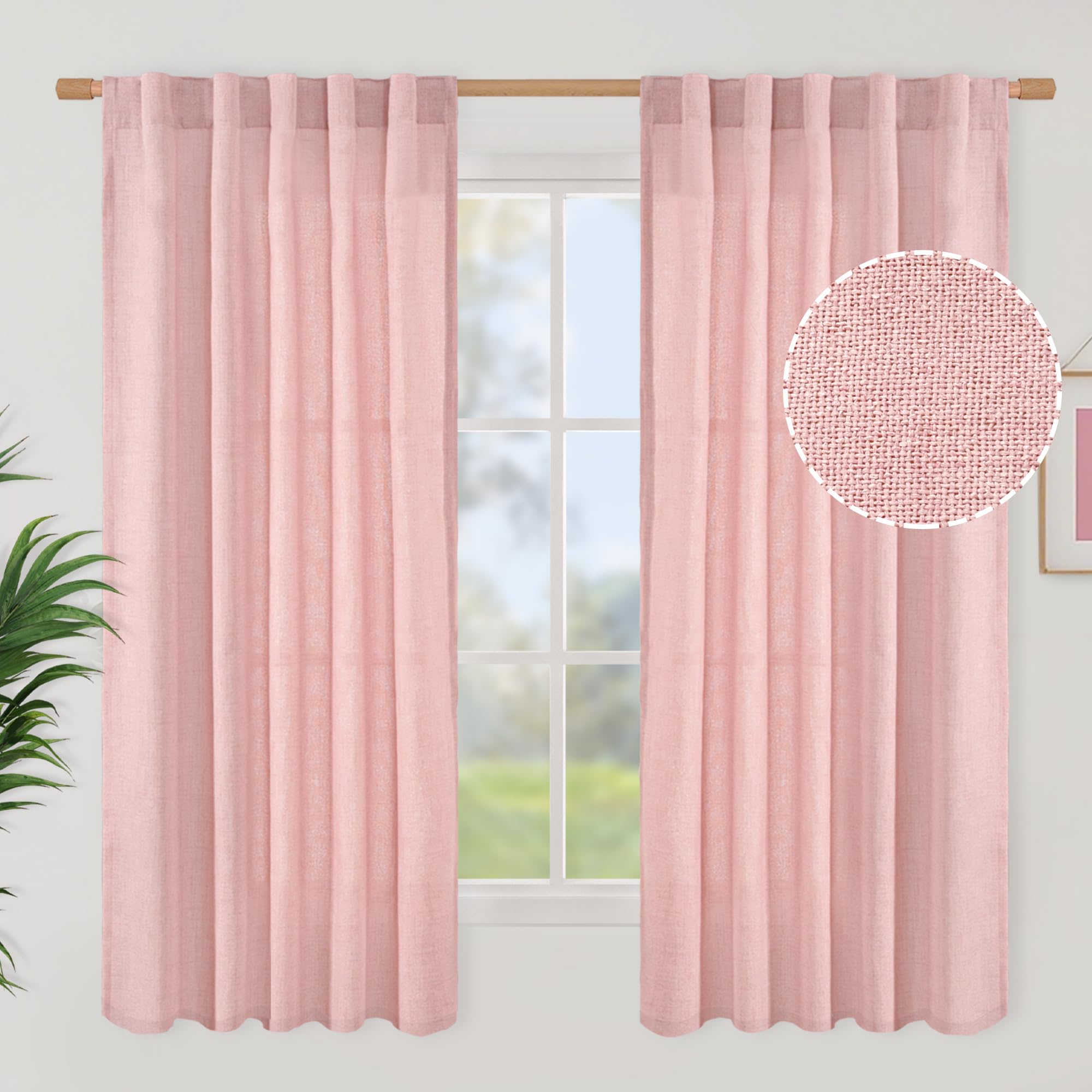 BGment Natural Linen Semi Sheer Curtains 96 Inch Length 2 Panels for Living Room, Beige Light Filtering Window Drapes with Rod Pocket Back Tab Extre Long for Dining Bedroom, 52 X 96 Inch