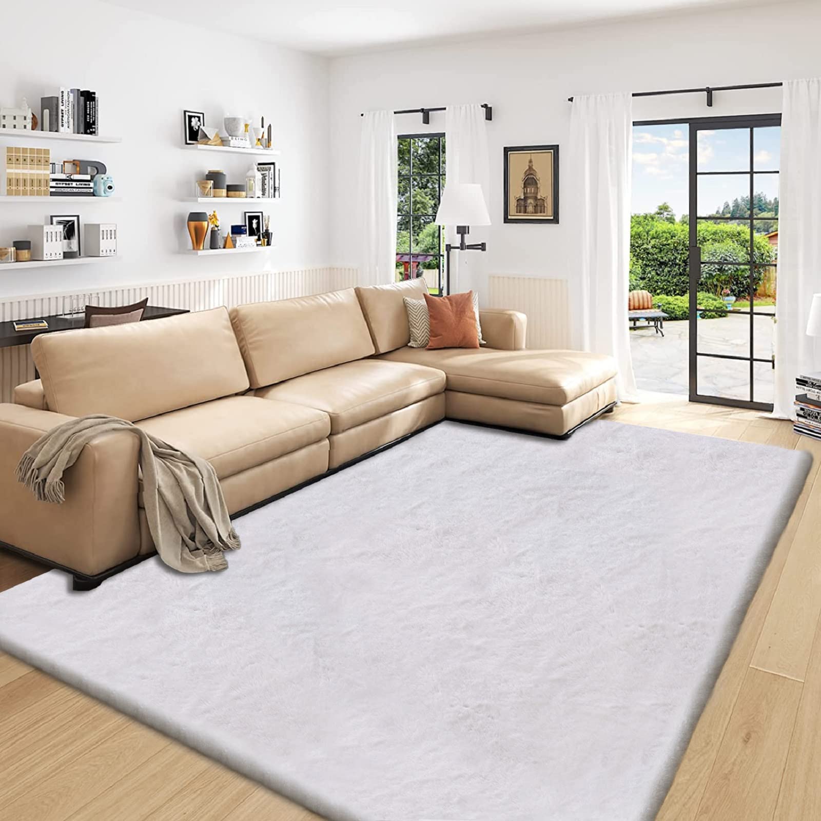 ORINOVA White Faux Rabbit Fluffy Fur Rugs for Bedroom Machine Washable Furry Area Rugs for Living Room Smal 2x4 Shag Runner Rug Nursery Rug