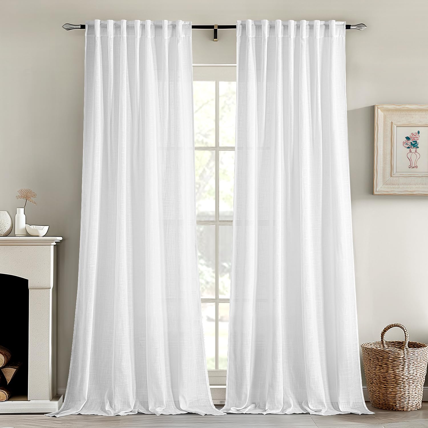 MIULEE Taupe Linen Curtains 84 Inch Length for Bedroom Living Room, Soft Thick Linen Textured Window Drapes Semi Sheer Light Filtering Back Tab Rod Pocket Burlap Look Farmhouse Country Decor, 2 Panels