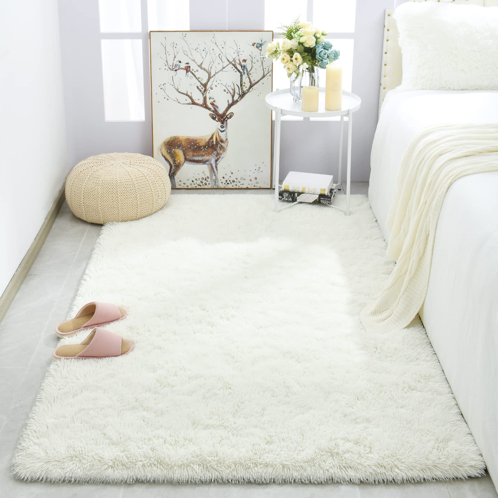 Merelax Soft Modern Indoor Shaggy Area Rug for Bedroom Livingroom Dorm Kids Room Home Decorative, Non-Slip Plush Fluffy Furry Fur Rugs Comfy Nursery Accent Floor Carpet 2x3 Feet, Black