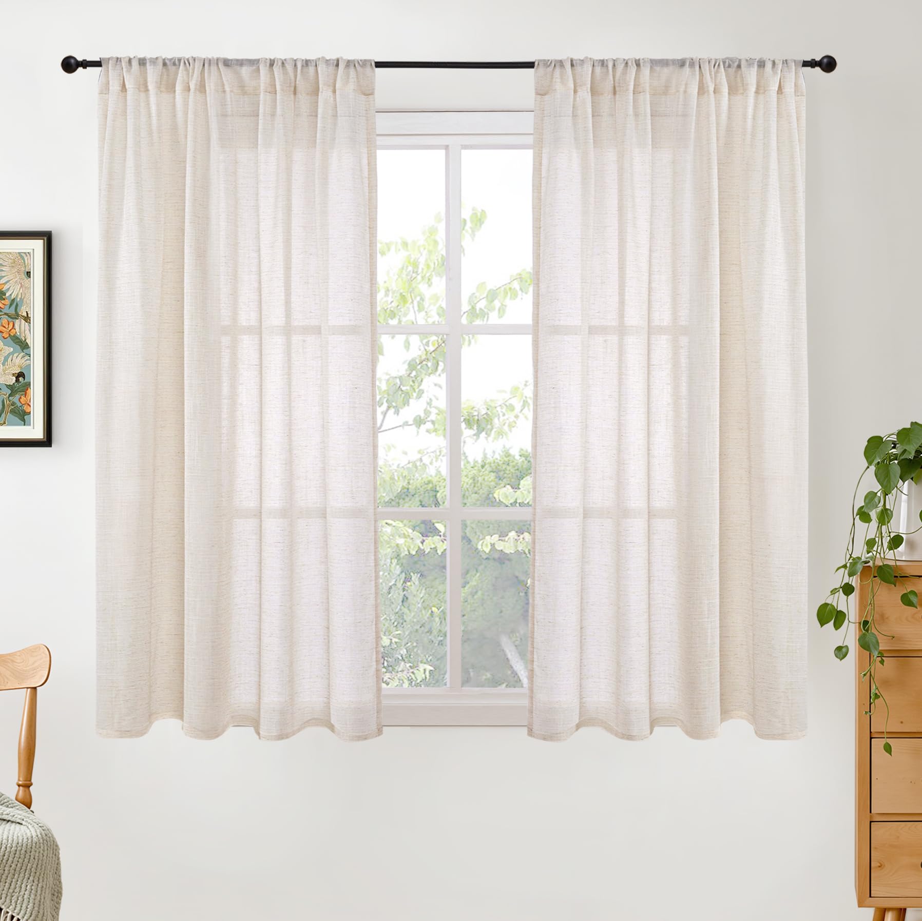 BGment 90 Inches Long Curtains Linen Semi Sheer, Light Filtering Window Treatments Drapes with Rod Pocket Lightweight for Living Room Bedroom, 2 Panels, 52 Inch Wide Each Panel