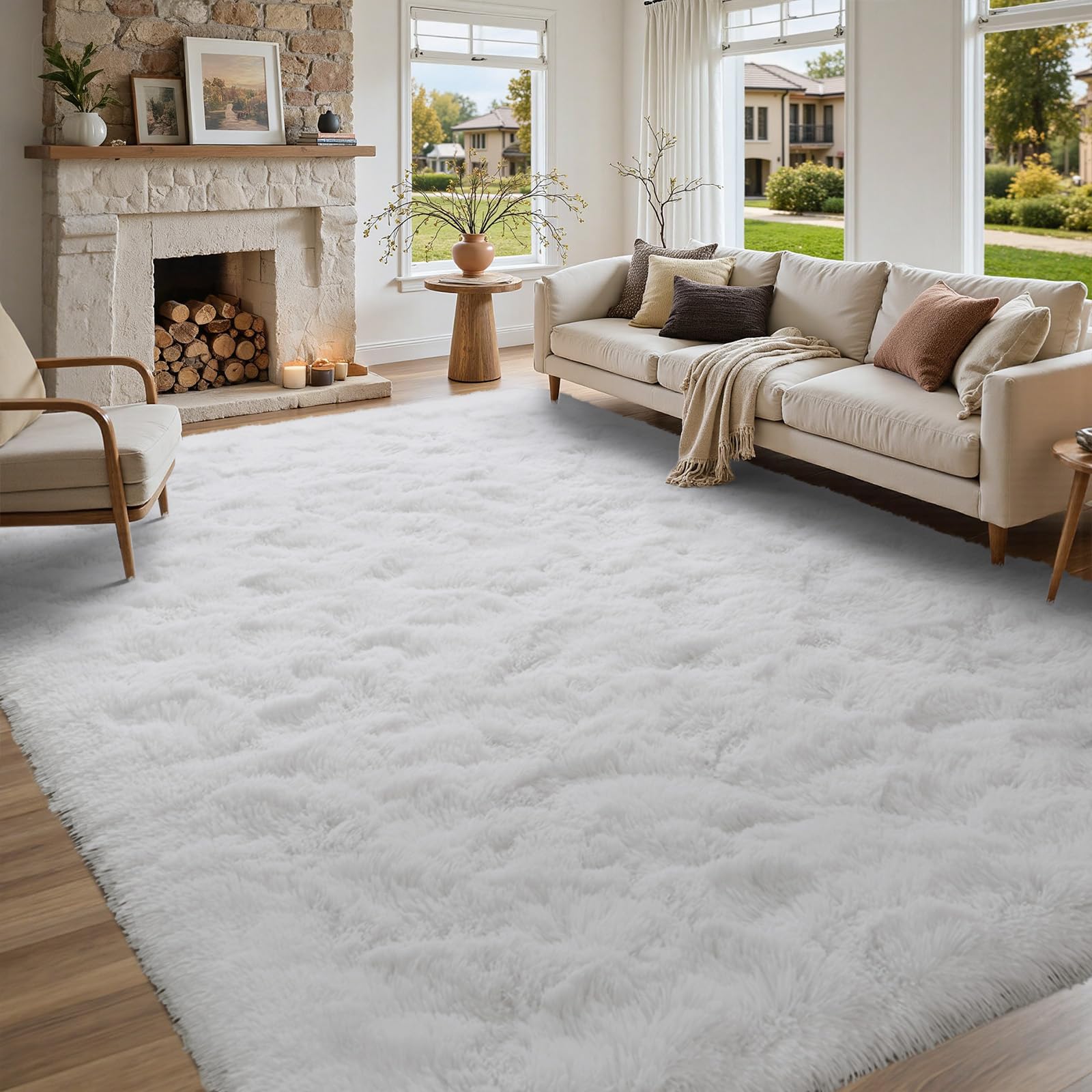 5×7ft Grey Fluffy Tie-Dyed Rug, Soft Shag Carpet for Home Decor