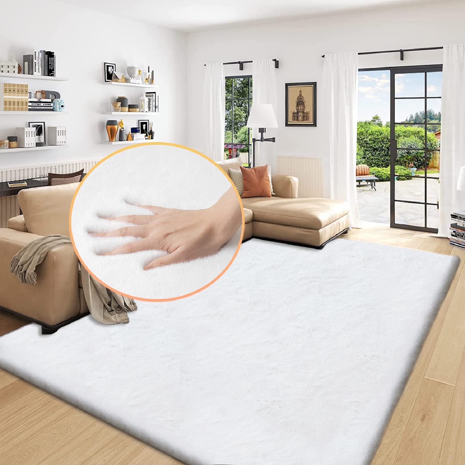 ORINOVA White Faux Rabbit Fluffy Fur Rugs for Bedroom Machine Washable Furry Area Rugs for Living Room Smal 2x4 Shag Runner Rug Nursery Rug