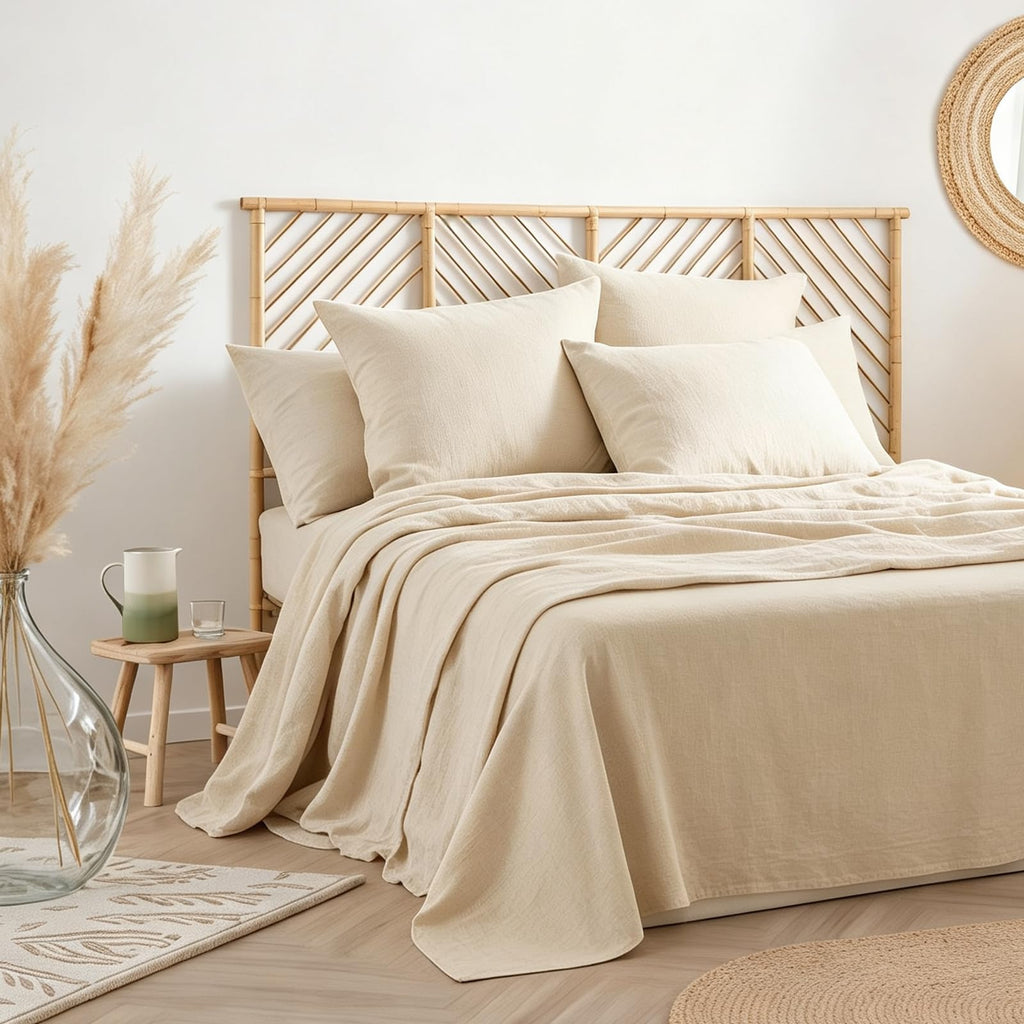 Linen Sheets Queen Size, Cotton Linen Bed Sheets, Breathable, Durable Bed Sets 18" Deep Pocket(Natural Linen)