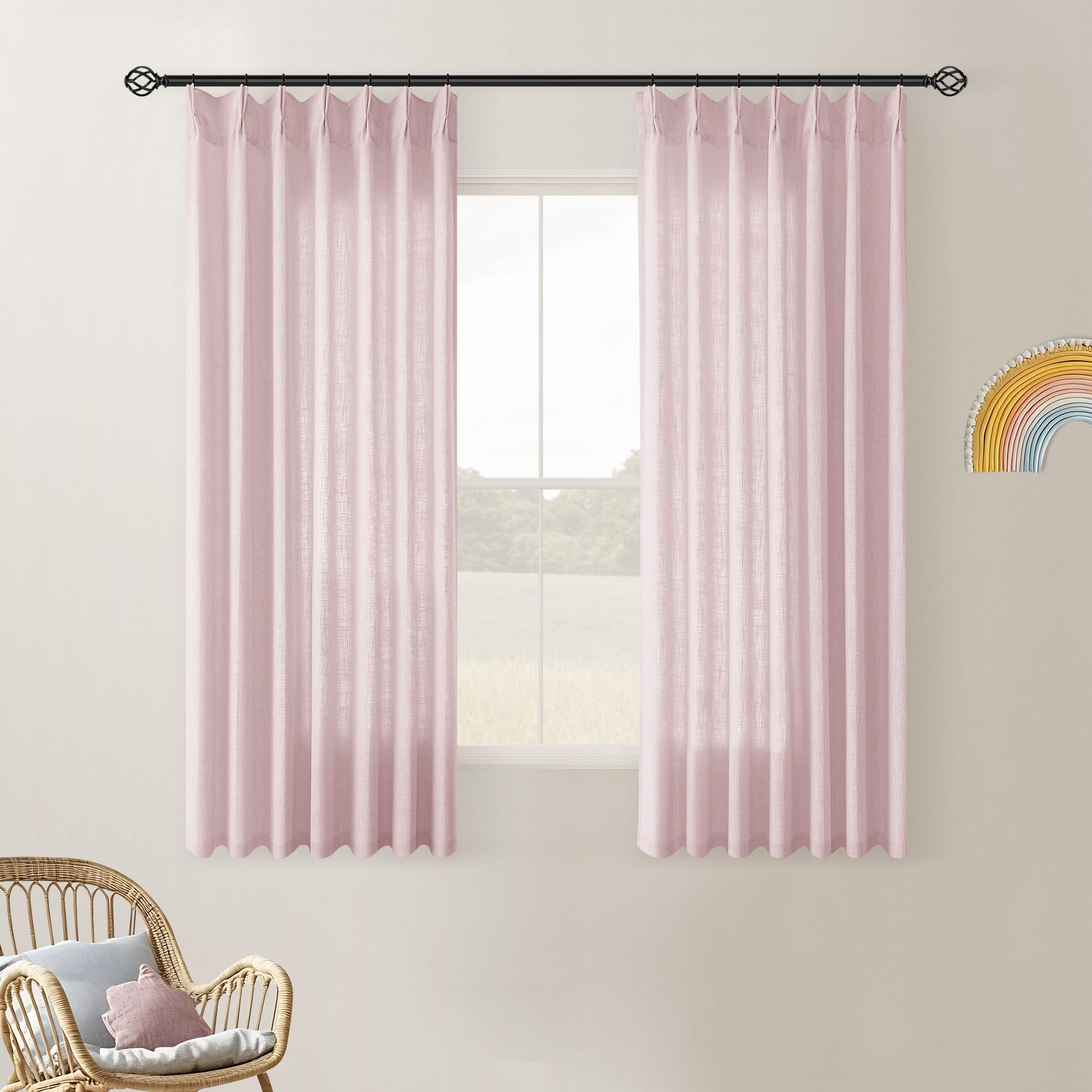 Dutch Cocoa Pinch Pleated Linen Curtains 84 Inches Long 60 Inch Width Linen Blend Light Filtering Window Curtains 84 Inch for Living Room Bedroom Patio Pinch Pleat Drapes Hooks Rings 1 Panel 60Wx84L