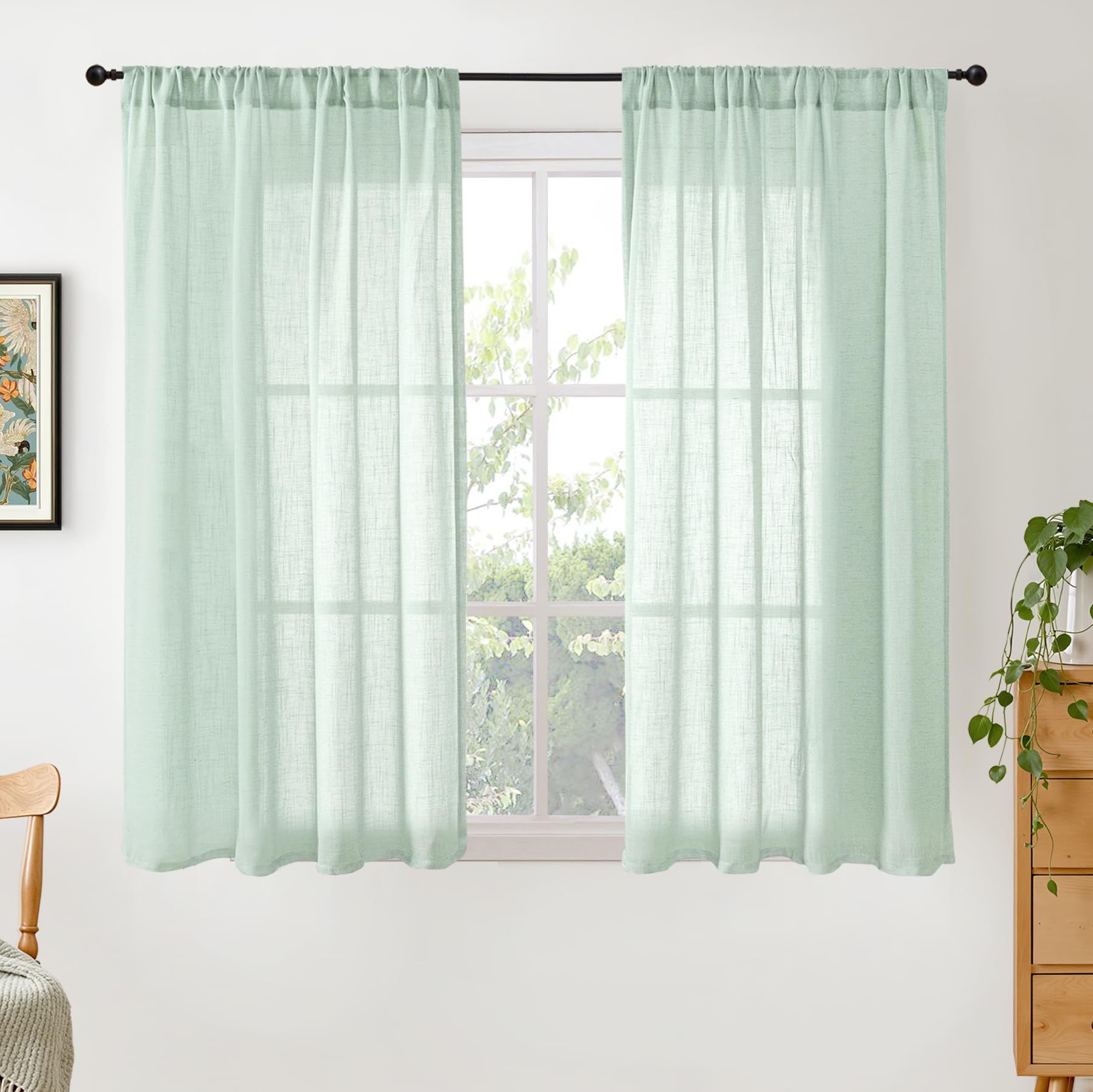 BGment 90 Inches Long Curtains Linen Semi Sheer, Light Filtering Window Treatments Drapes with Rod Pocket Lightweight for Living Room Bedroom, 2 Panels, 52 Inch Wide Each Panel