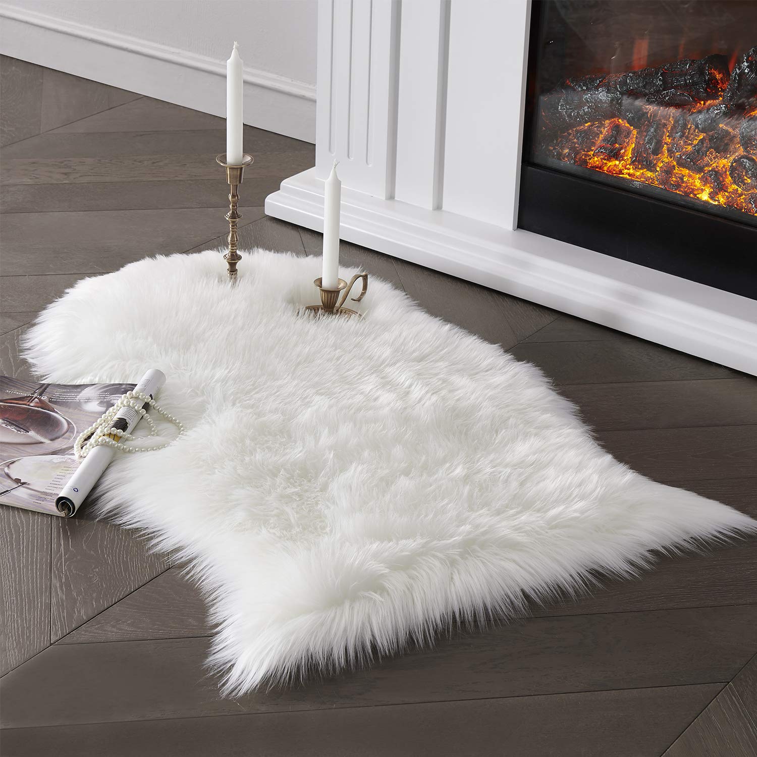 SERISSA Soft Fluffy Area Rug, Grey Faux Sheepskin Fur Rug, Shaggy Rug for Bedroom Floor Fuzzy Carpet for Living Room 4x6 Feet