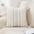 decorUhome Summer Decorative Boho Throw Pillow Covers 18x18 Set of 2, Accent Neutral Textured Tufted Pillow Covers Striped for Couch Bed Sofa Living Room, Khaki and Cream White