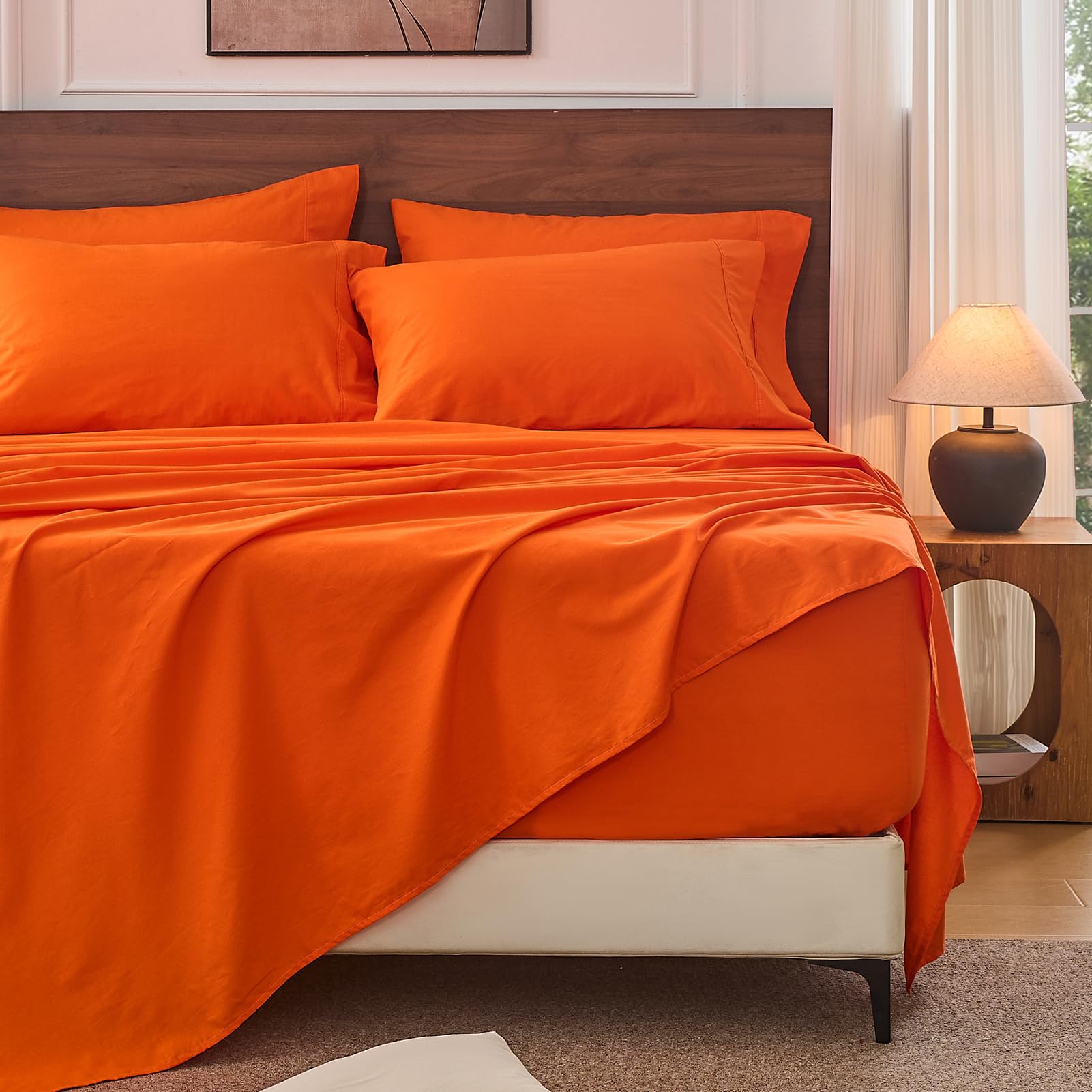 Bedlifes 100% French Pure Linen Sheets Queen Size Breathable and Cooling Flax Sheet Set Soft Durable and Moisture Wicking 16 Inch Deep Pocket-4 Piece(Queen,Linen)