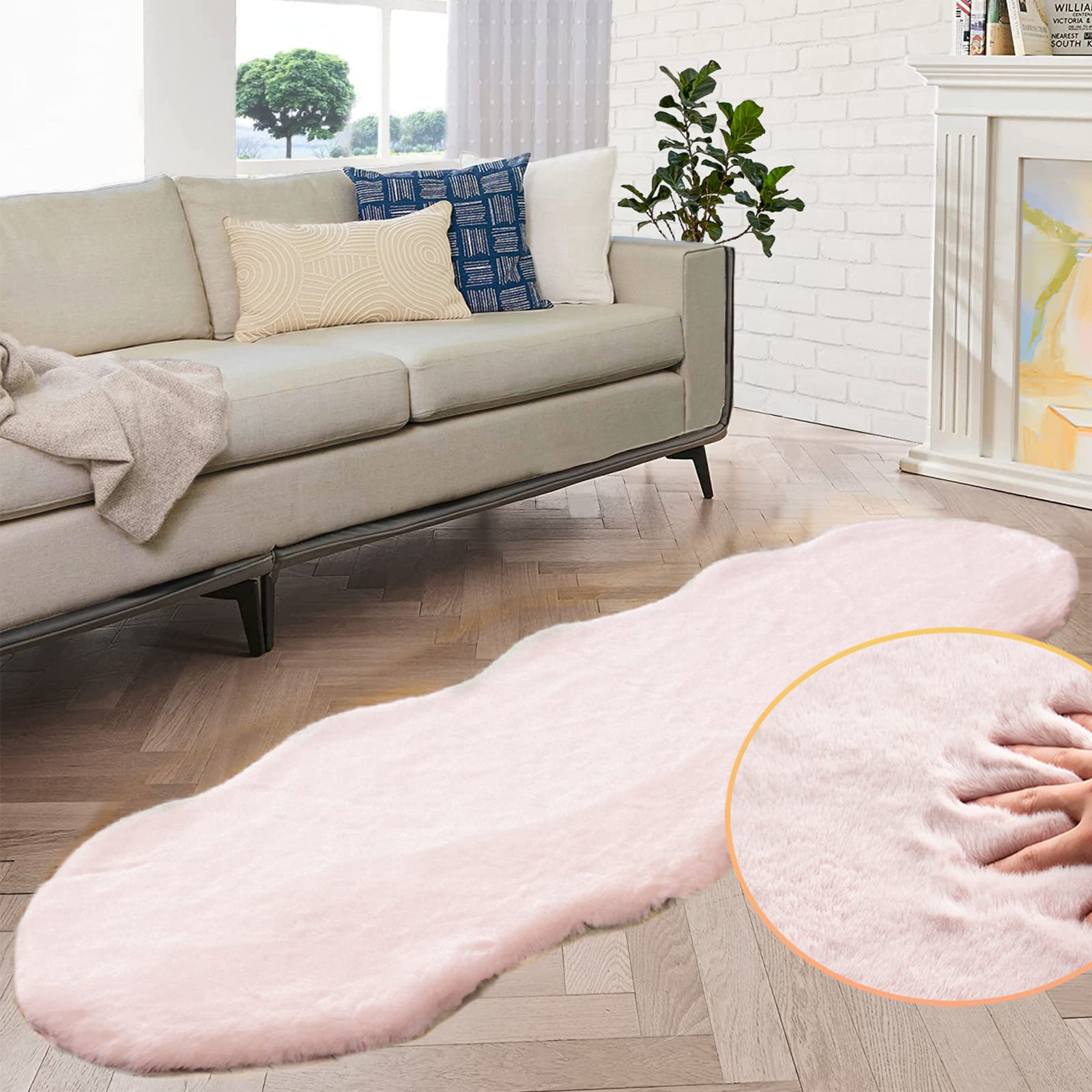 ORINOVA White Faux Rabbit Fluffy Fur Rugs for Bedroom Machine Washable Furry Area Rugs for Living Room Smal 2x4 Shag Runner Rug Nursery Rug