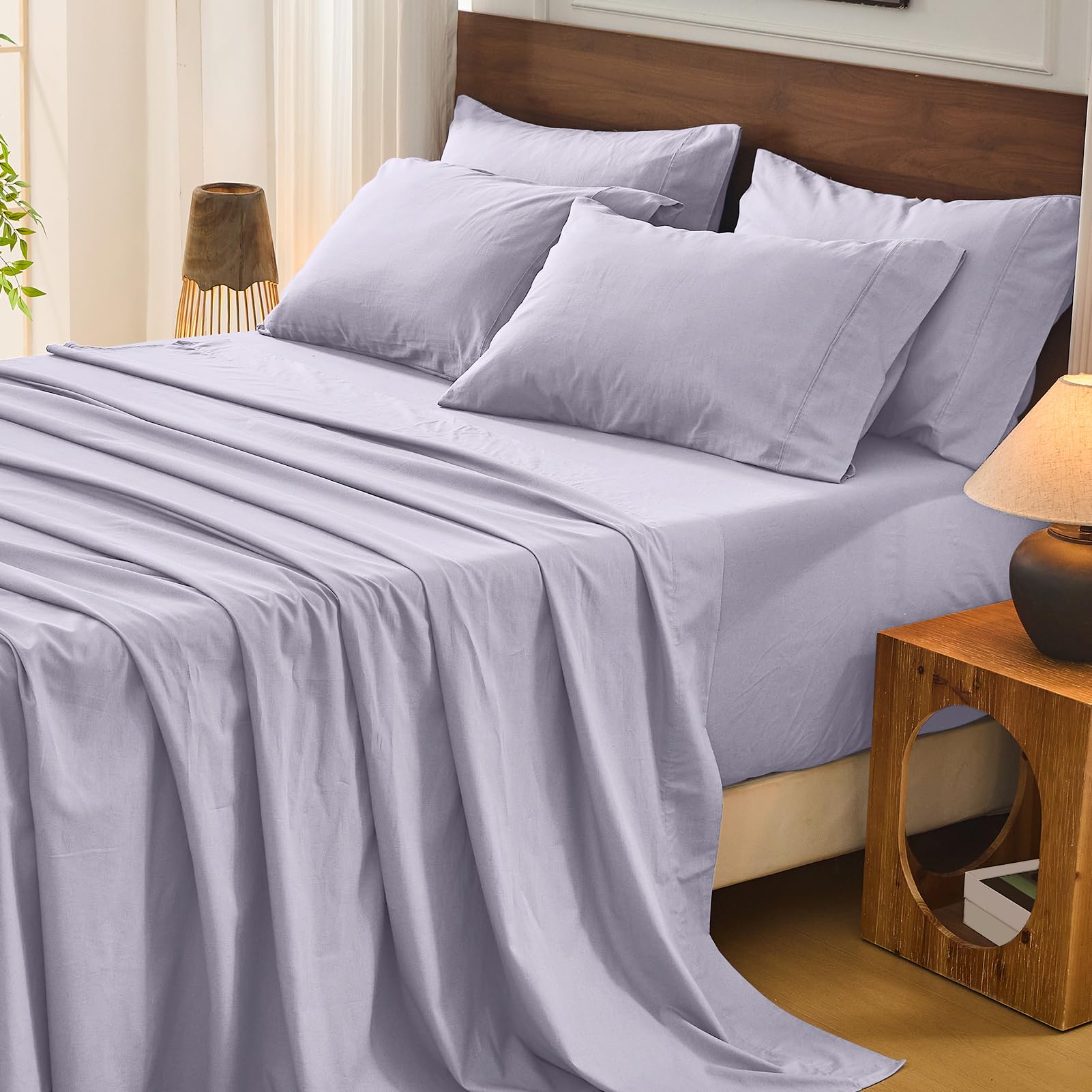 Bedlifes 100% French Pure Linen Sheets Queen Size Breathable and Cooling Flax Sheet Set Soft Durable and Moisture Wicking 16 Inch Deep Pocket-4 Piece(Queen,Linen)