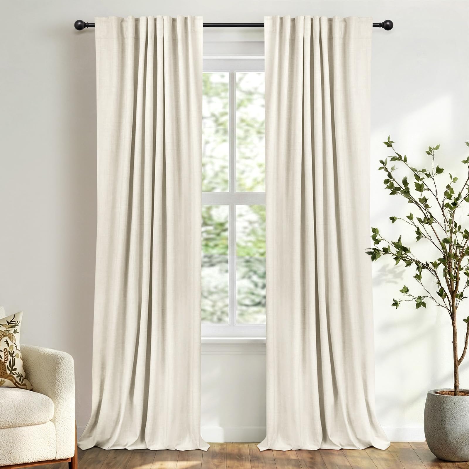 50×84" Cream Blackout Curtains, 2 Panels Thermal Insulated Drapes for Bedroom Living Room