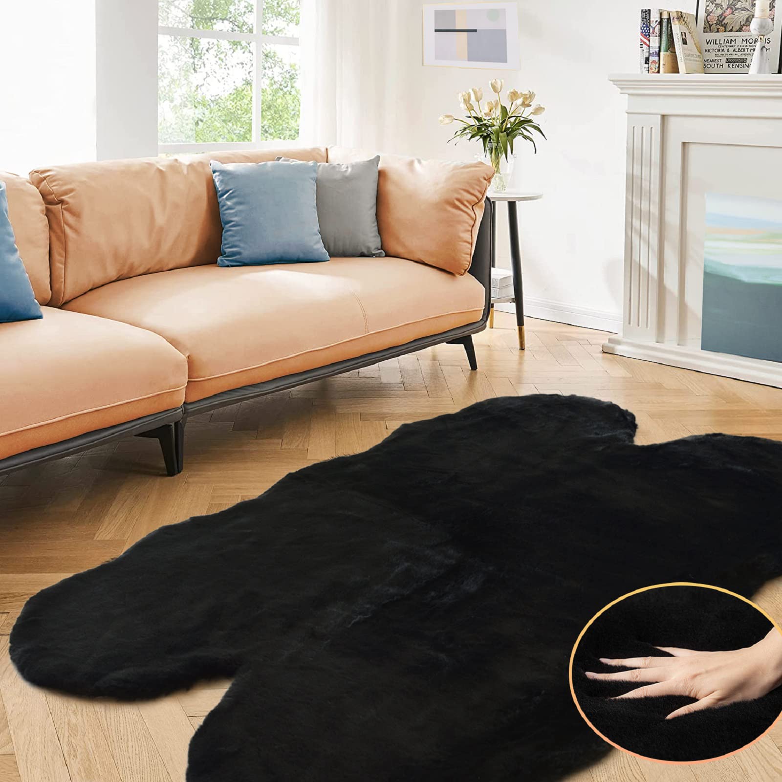 ORINOVA White Faux Rabbit Fluffy Fur Rugs for Bedroom Machine Washable Furry Area Rugs for Living Room Smal 2x4 Shag Runner Rug Nursery Rug