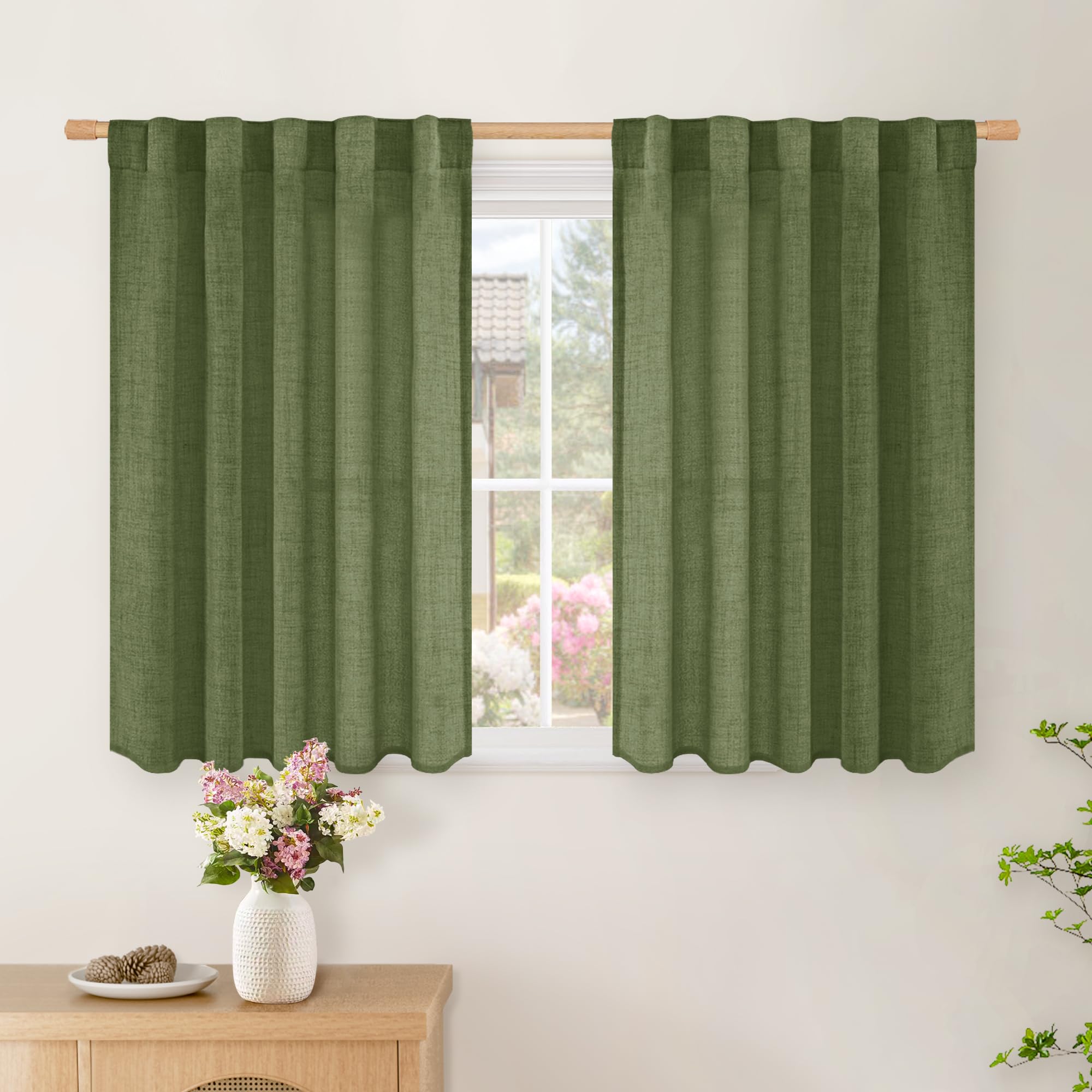 BGment Natural Linen Semi Sheer Curtains 96 Inch Length 2 Panels for Living Room, Beige Light Filtering Window Drapes with Rod Pocket Back Tab Extre Long for Dining Bedroom, 52 X 96 Inch