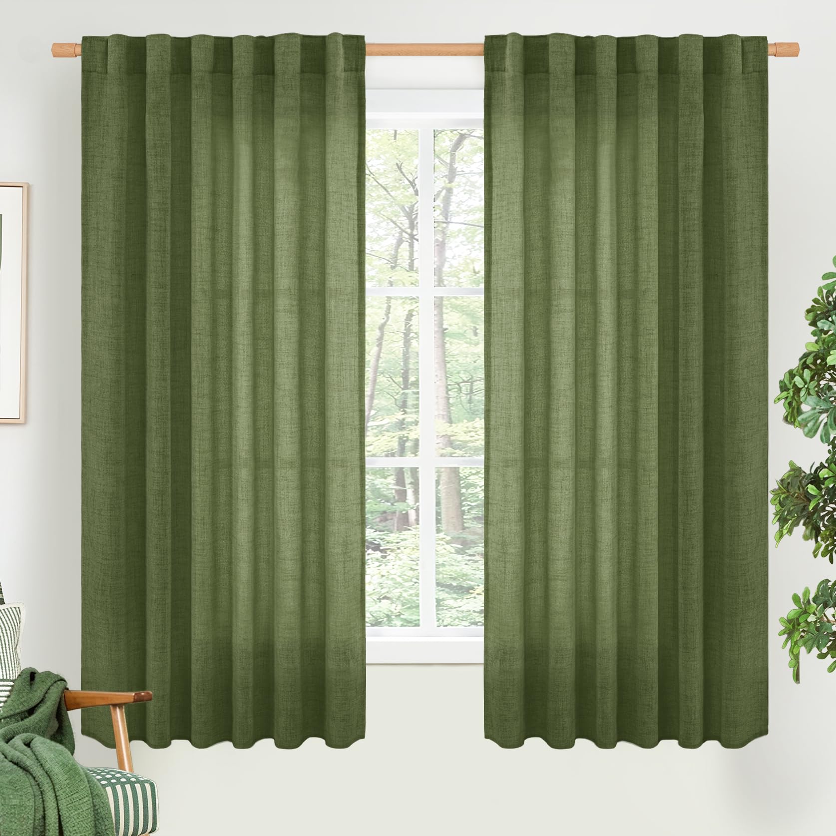 BGment Natural Linen Semi Sheer Curtains 96 Inch Length 2 Panels for Living Room, Beige Light Filtering Window Drapes with Rod Pocket Back Tab Extre Long for Dining Bedroom, 52 X 96 Inch