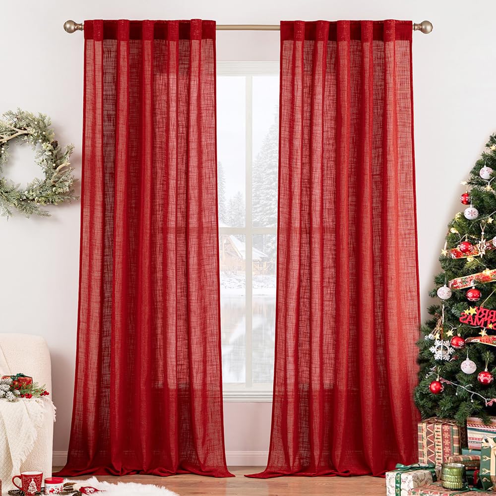 MIULEE Taupe Linen Curtains 84 Inch Length for Bedroom Living Room, Soft Thick Linen Textured Window Drapes Semi Sheer Light Filtering Back Tab Rod Pocket Burlap Look Farmhouse Country Decor, 2 Panels