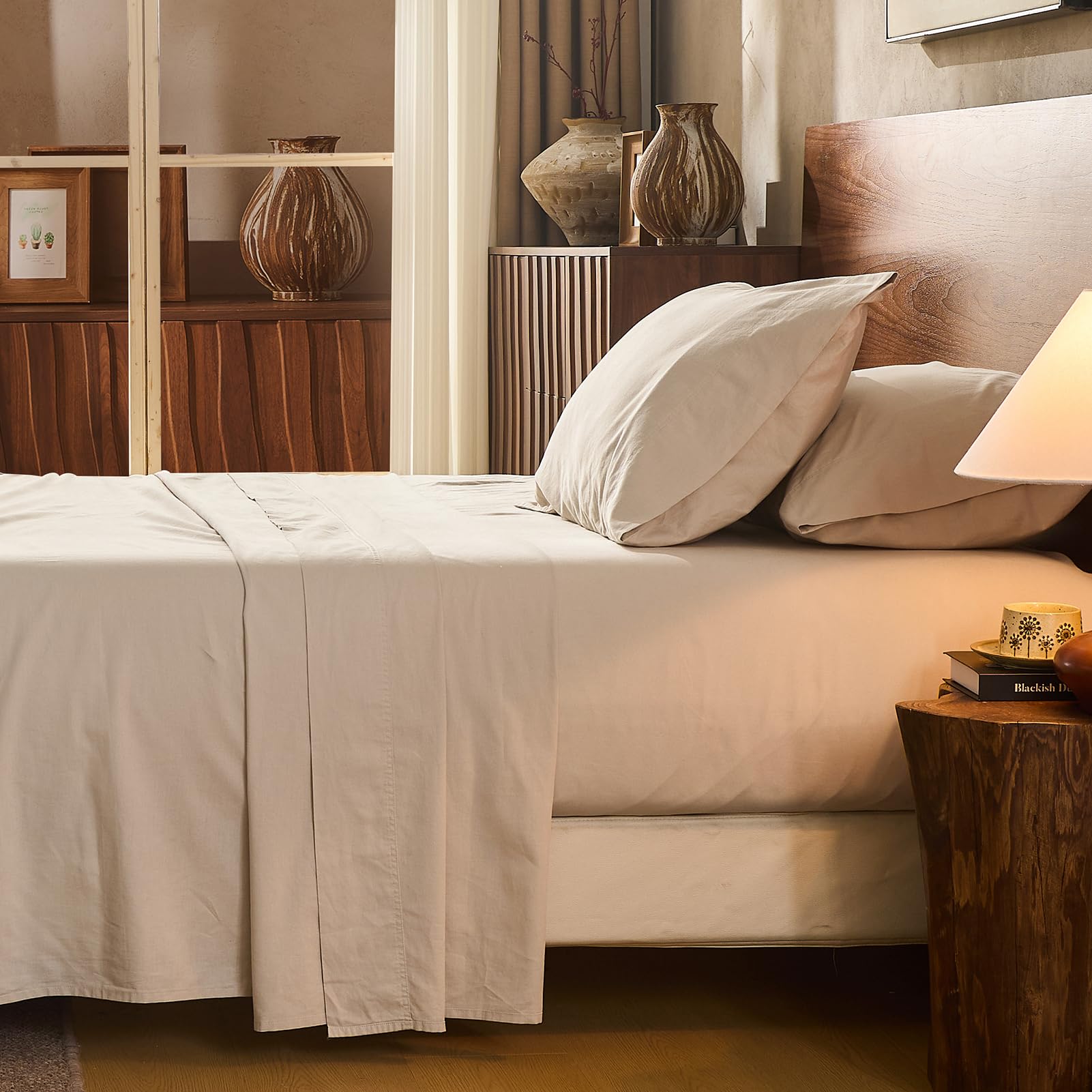 King 100% Linen 4-Piece Sheet Set, Breathable All-Season Bedding