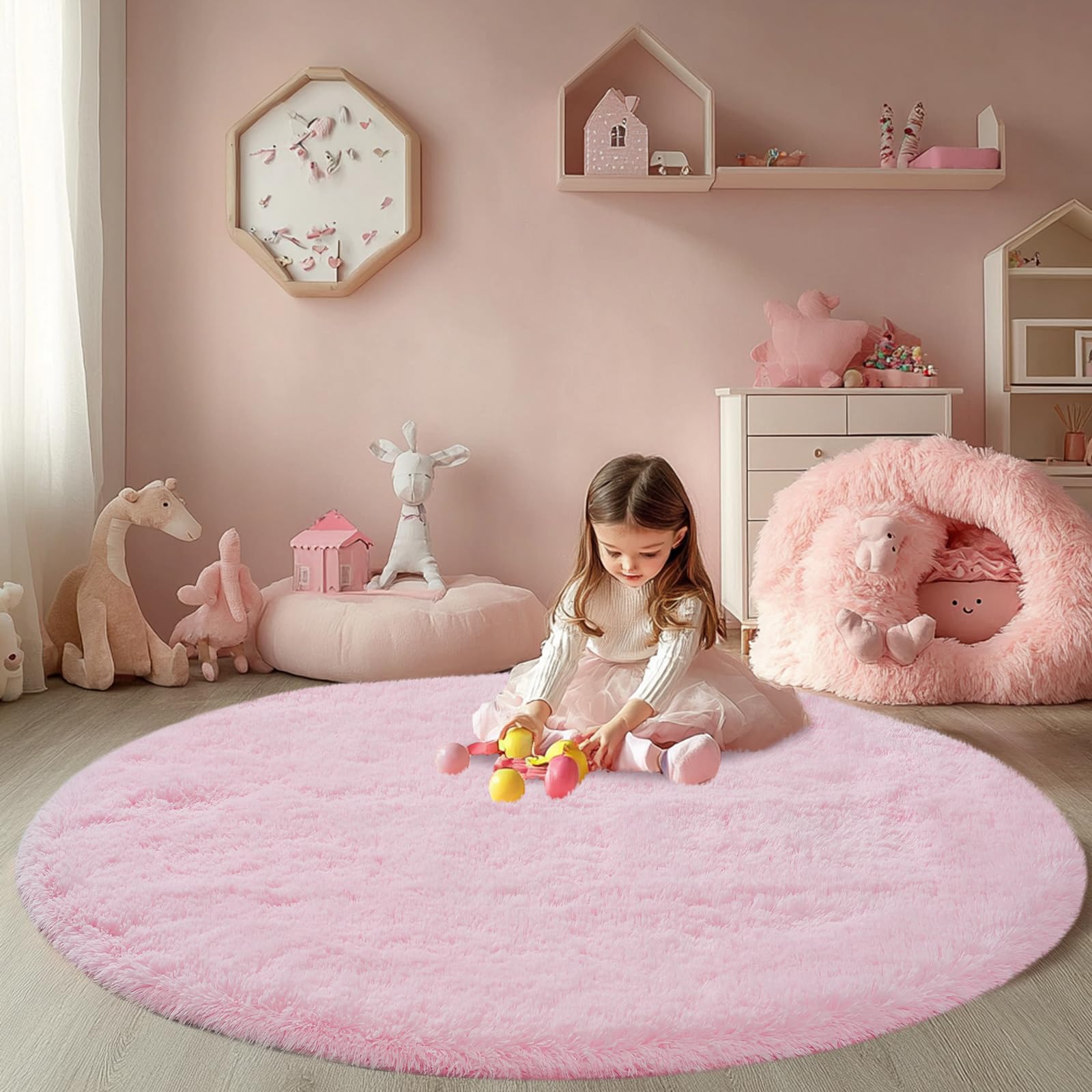 CAIYUECS Shag Area Rug,Indoor Ultra Soft Fluffy Plush Rugs for Bedroom Living Room, Non-Skid Modern Nursery Faux Fur Rugs for Kids Room Home Decor (Tie-Dyed Light Gray, 5x7 Feet)