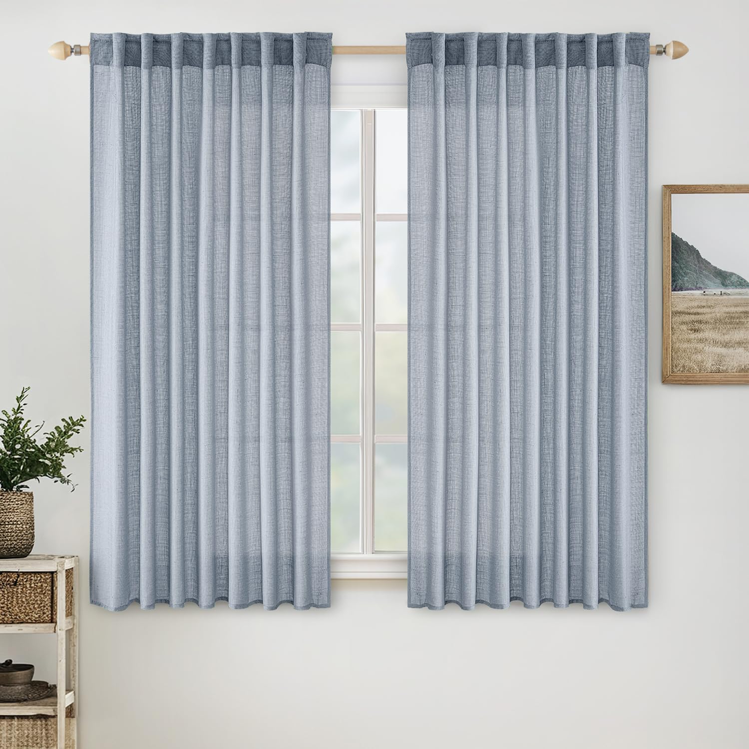 MIULEE Taupe Linen Curtains 84 Inch Length for Bedroom Living Room, Soft Thick Linen Textured Window Drapes Semi Sheer Light Filtering Back Tab Rod Pocket Burlap Look Farmhouse Country Decor, 2 Panels