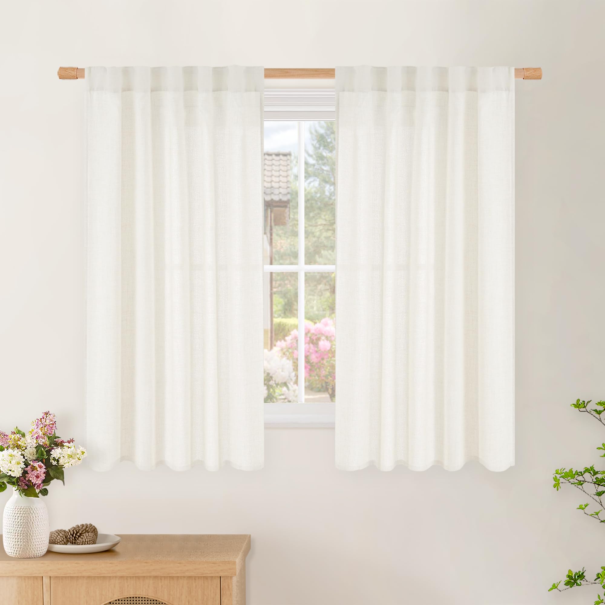 BGment Natural Linen Semi Sheer Curtains 96 Inch Length 2 Panels for Living Room, Beige Light Filtering Window Drapes with Rod Pocket Back Tab Extre Long for Dining Bedroom, 52 X 96 Inch