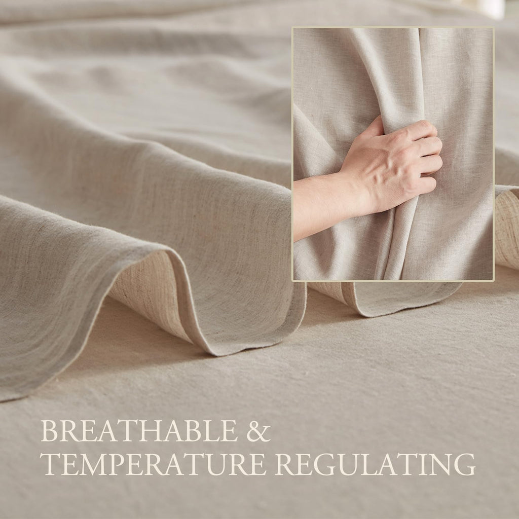 DAPU Pure Linen Sheets Set, 100% French Linen from Normandy, Breathable and Durable for Hot Sleepers, 4 Pcs Queen Size Sheets Set - 1 Flat Sheet, 1 Fitted Sheet, 2 Pillowcases (Natural Linen, Queen)