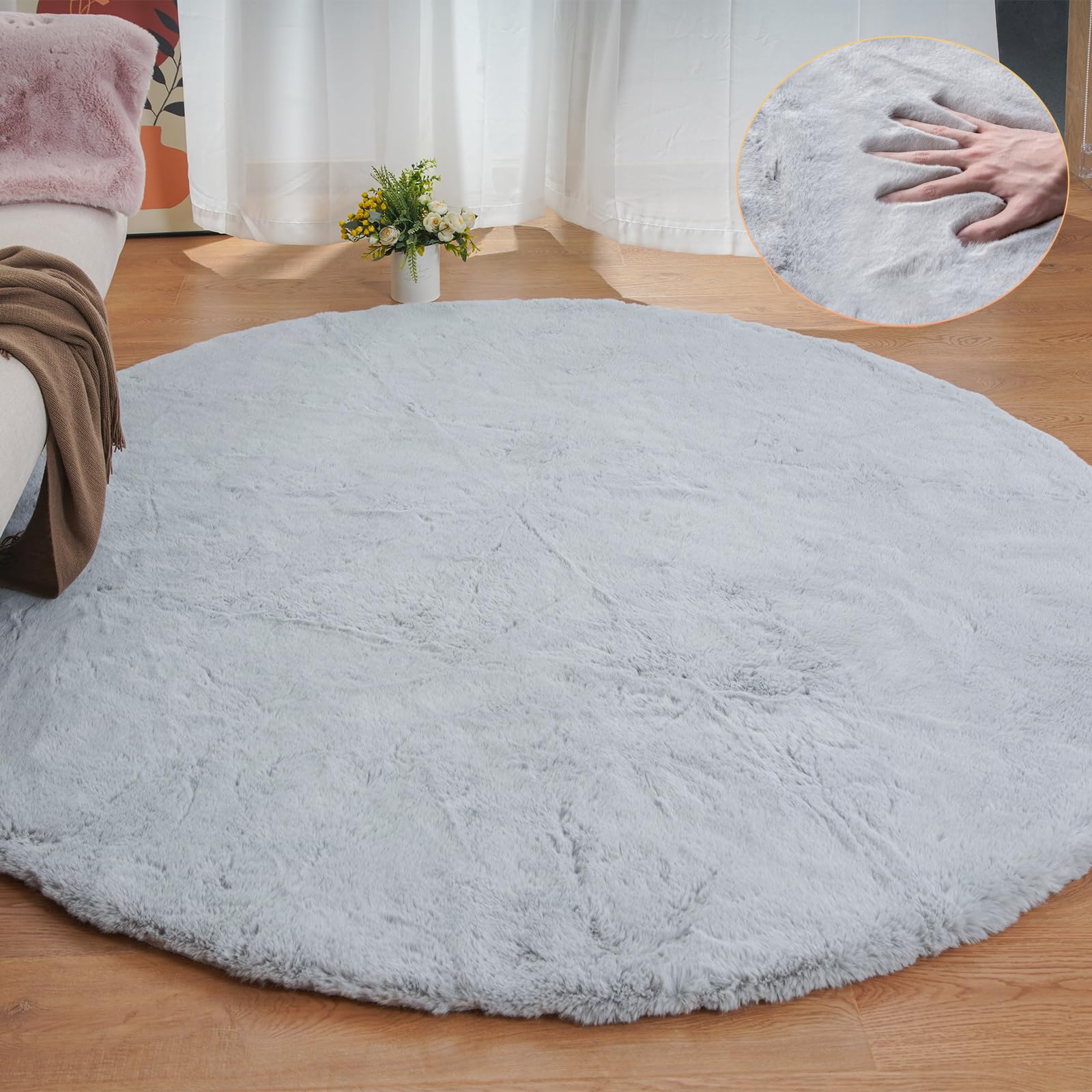 ORINOVA White Faux Rabbit Fluffy Fur Rugs for Bedroom Machine Washable Furry Area Rugs for Living Room Smal 2x4 Shag Runner Rug Nursery Rug