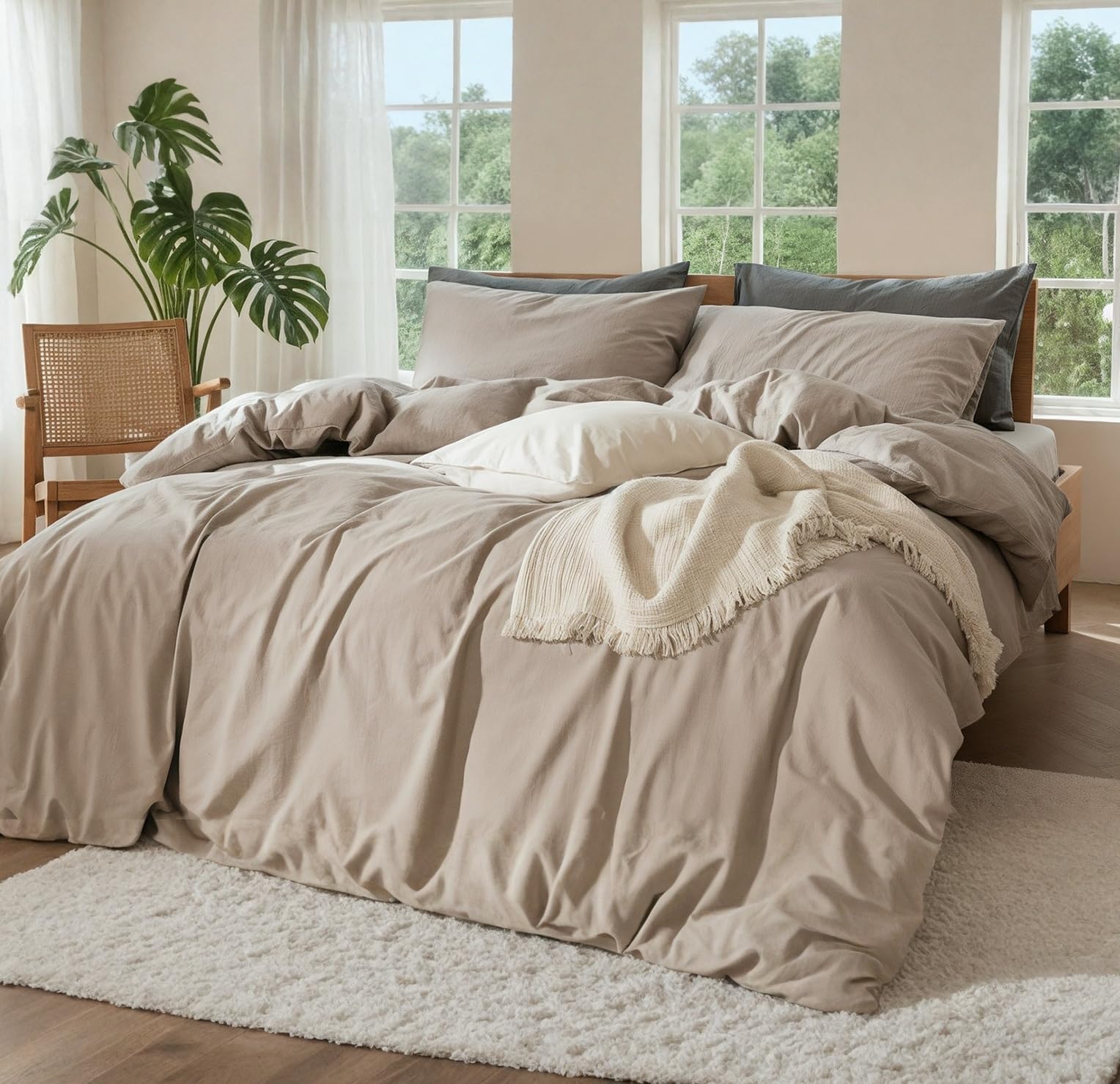 100% Pure Linen Blend Sheets Set, Natural Flax Beddings Soft, Breathable and Durable for Hot Sleepers,Comfortable for All Seasons,Anti-Tear Linen Bed Sheets,18 Inch Deep Pocket - 4 Piece