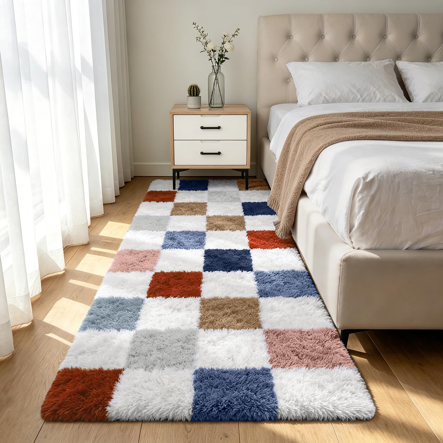 Shag Area Rugs for Bedroom Living Room,8X10 Ultra Soft Fluffy Area Rugs for Dorm, Indoor Carpet Nursery Rugs for Kids Girls Room Home Decor,Tie-Dye Grey