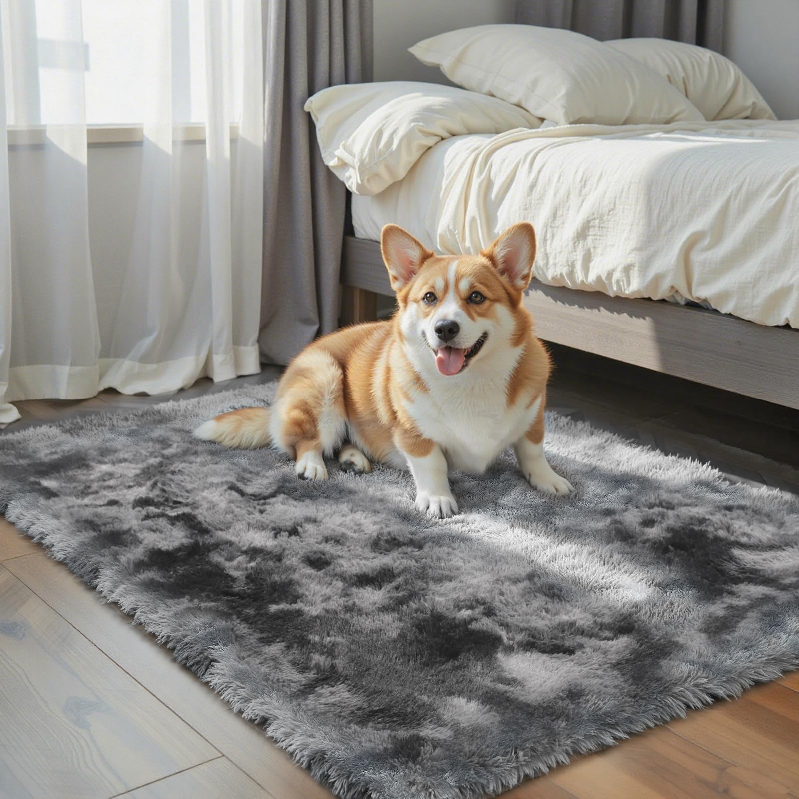 8x10 Area Rugs for Living Room Bedroom Fluffy, Large Area Rug Shag Shaggy Carpet Soft Plush Furry Bedside Rug, Area Rugs for Home Decor(8 x 10, Dark Blue Tie-Dyed)