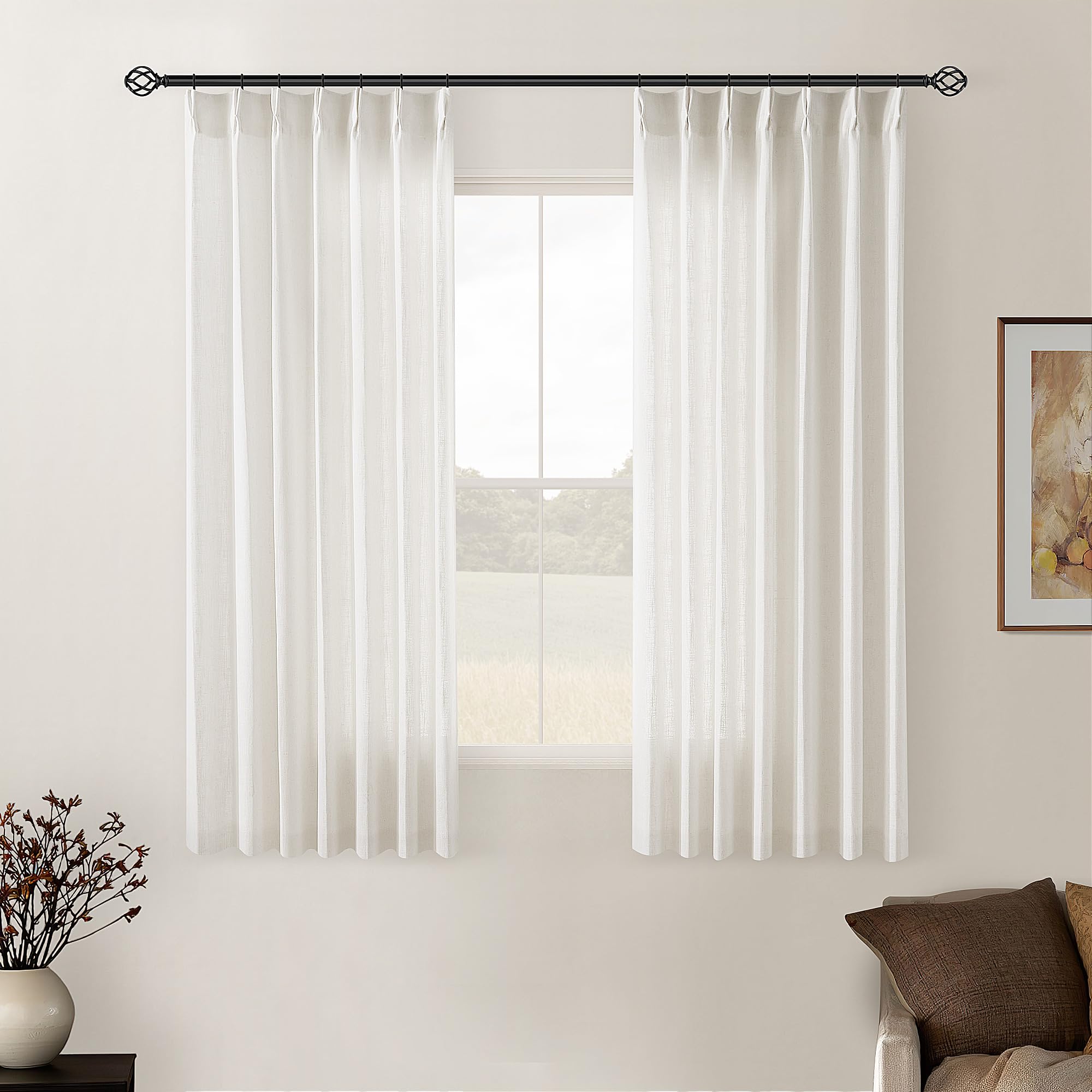 Dutch Cocoa Pinch Pleated Linen Curtains 84 Inches Long 60 Inch Width Linen Blend Light Filtering Window Curtains 84 Inch for Living Room Bedroom Patio Pinch Pleat Drapes Hooks Rings 1 Panel 60Wx84L