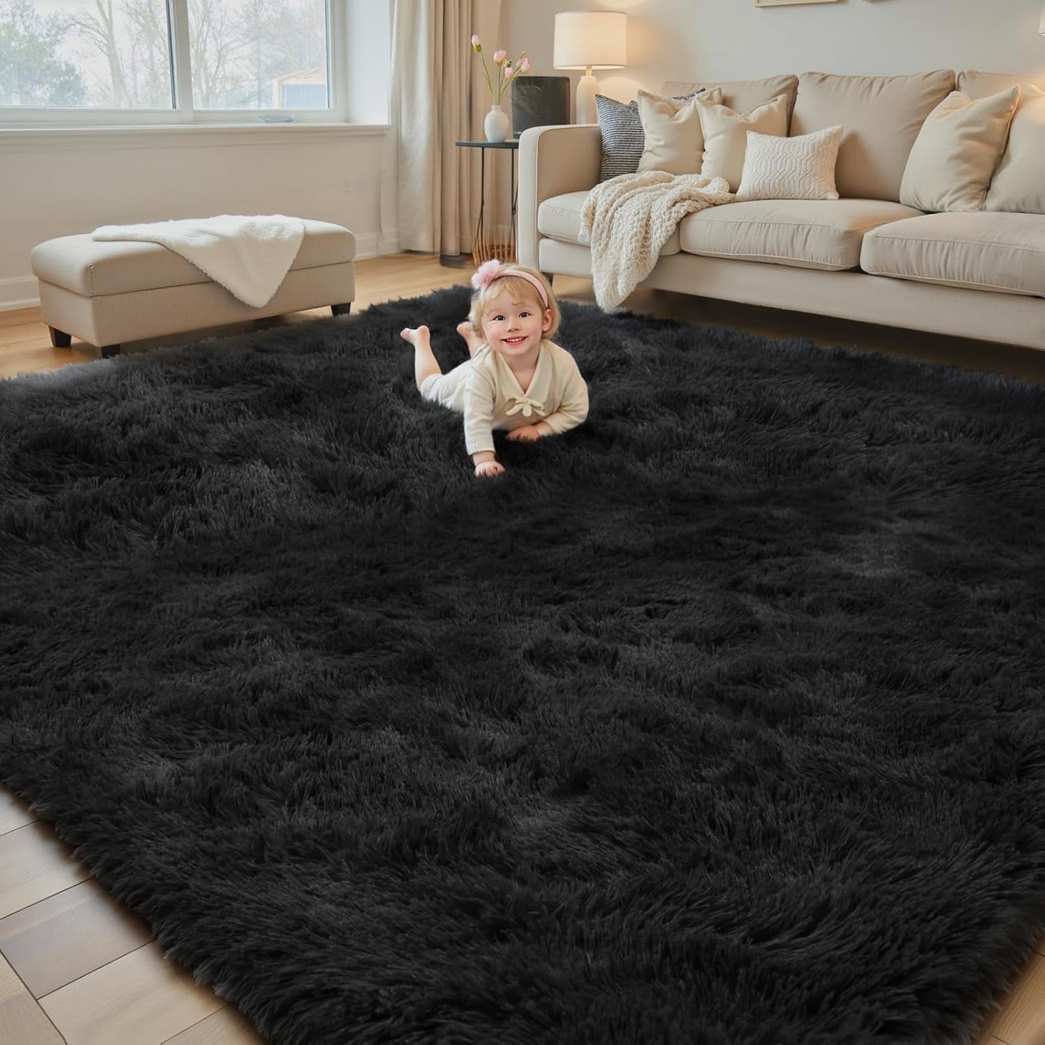 8x10 Area Rugs for Living Room Bedroom Fluffy, Large Area Rug Shag Shaggy Carpet Soft Plush Furry Bedside Rug, Area Rugs for Home Decor(8 x 10, Dark Blue Tie-Dyed)
