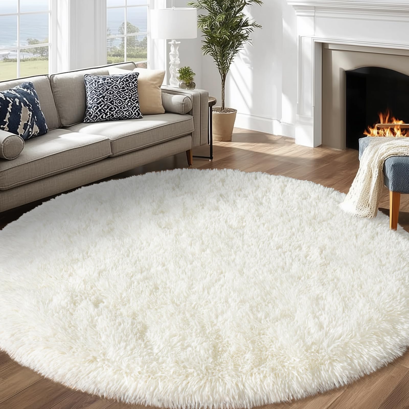 Fluffy Rugs for Living Room Bedroom, 5x7 Feet Abstract Blue Shag Area Rugs, Non-Slip Indoor Modern Fuzzy Plush Floor Carpet for Dorm Nursery Kids Room Decor, Soft Shaggy Throw Rug