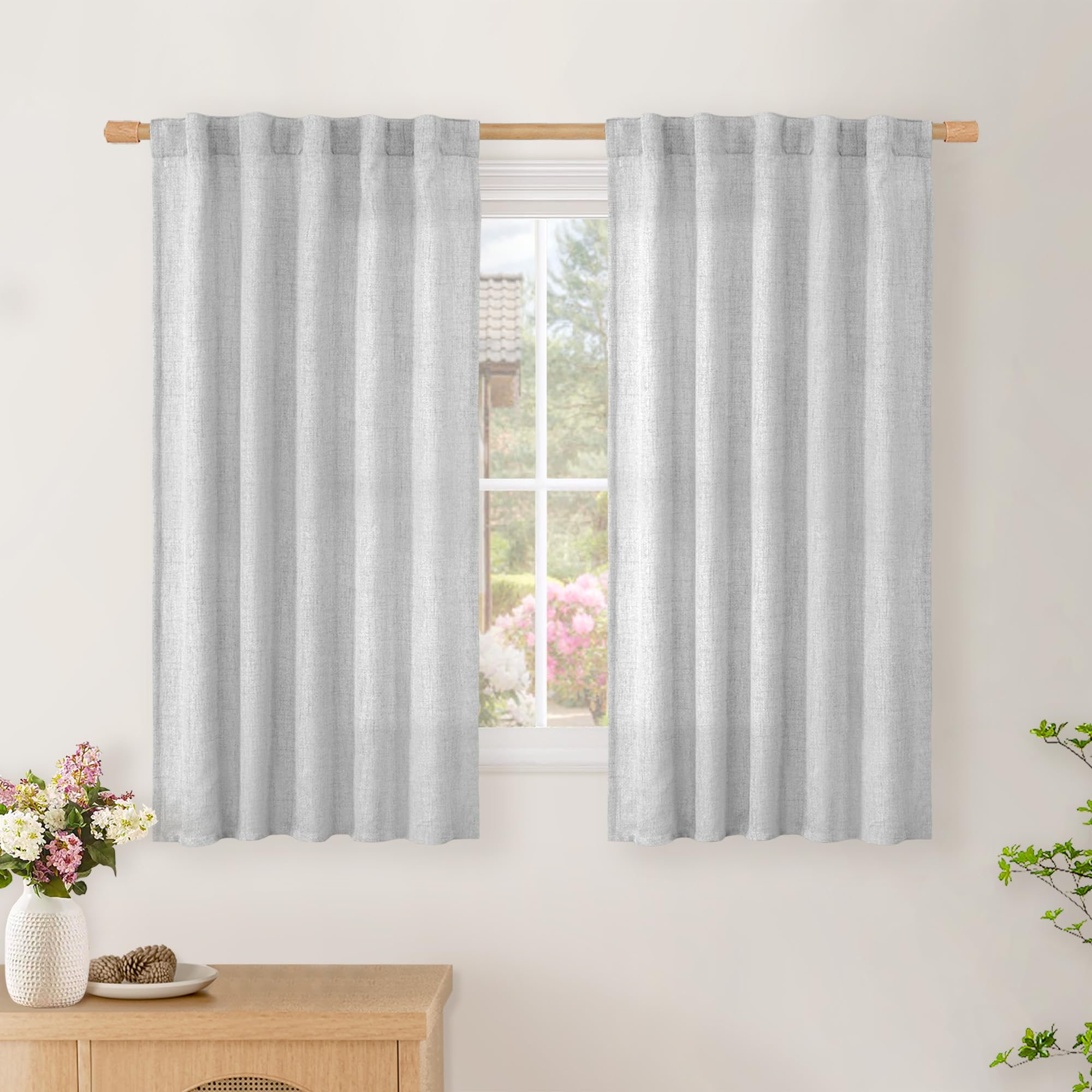 BGment Natural Linen Semi Sheer Curtains 96 Inch Length 2 Panels for Living Room, Beige Light Filtering Window Drapes with Rod Pocket Back Tab Extre Long for Dining Bedroom, 52 X 96 Inch